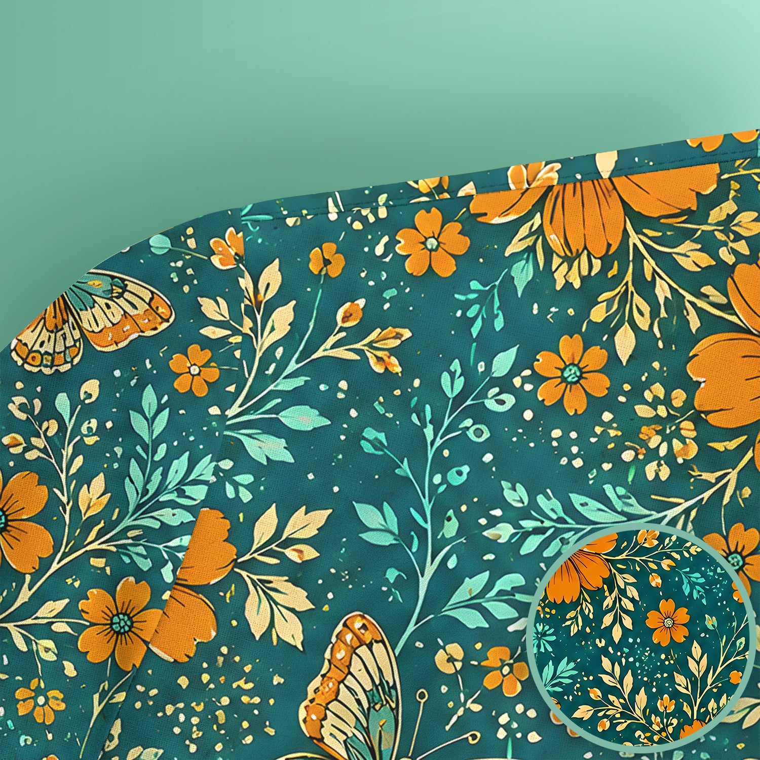 Orange Floral Butterfly Vine Pattern Scrub Top, Comfortable Scrubs for Nurses