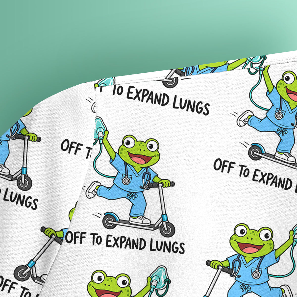 Off To Expand Lungs Frog Pattern Scrub Top, Comfortable Scrubs for Nurses
