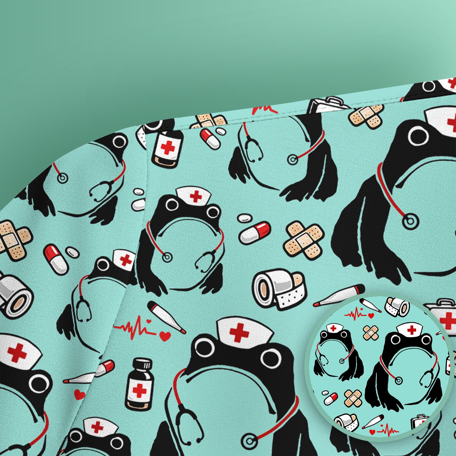 Cute Frog Nurse Medical Print Scrub Top, Comfortable Scrubs for Nurses