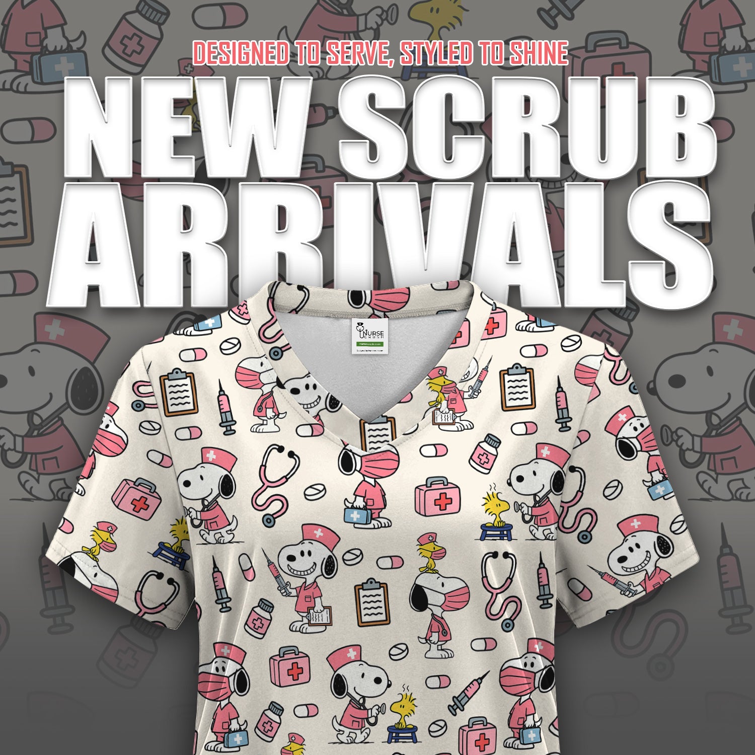 Snoopy Nurse Scrub Top for Women - Custom Medical Scrub Shirt Multi Colors - Cute Cartoon Nursing Work Shirt with Pockets