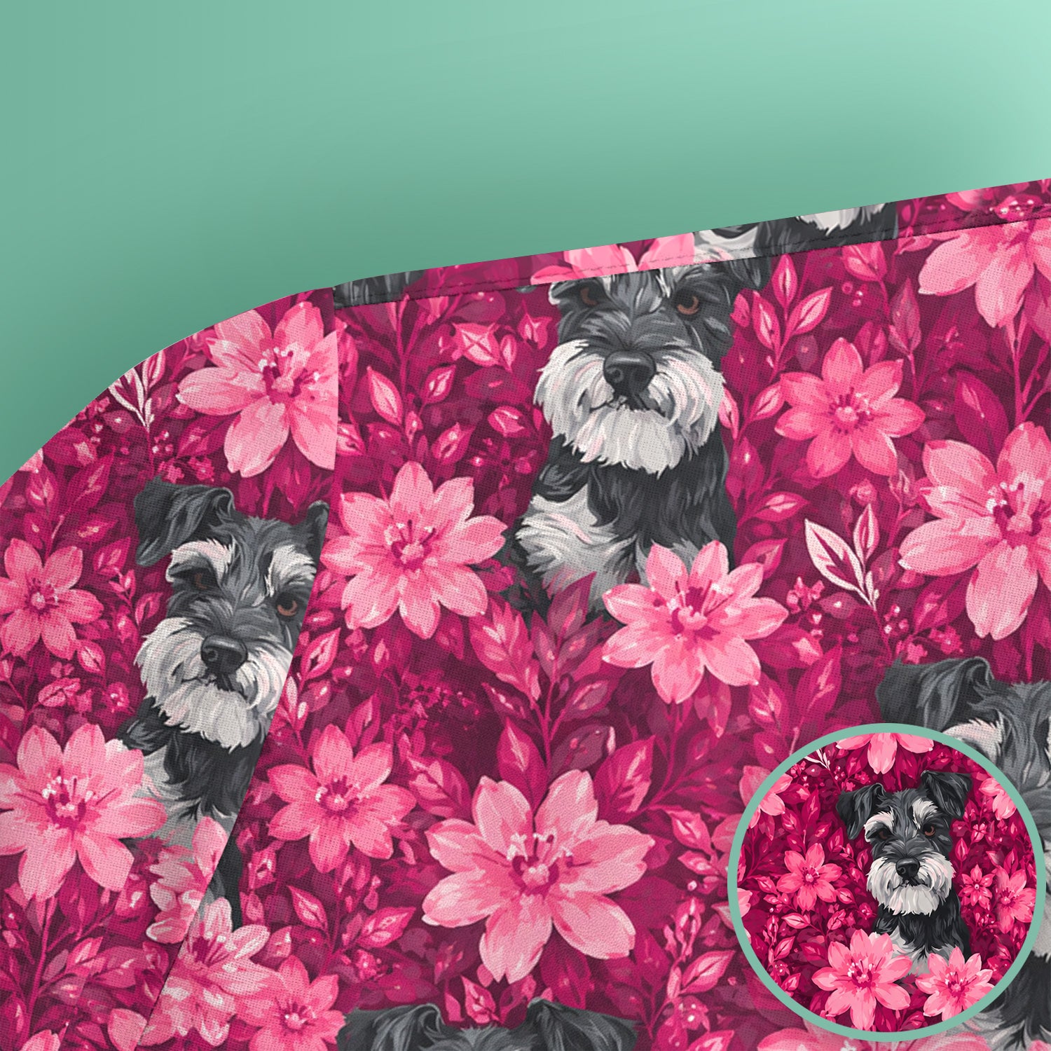 Pink Floral Schnauzer Pattern Scrub Top, Comfortable Scrubs for Nurses