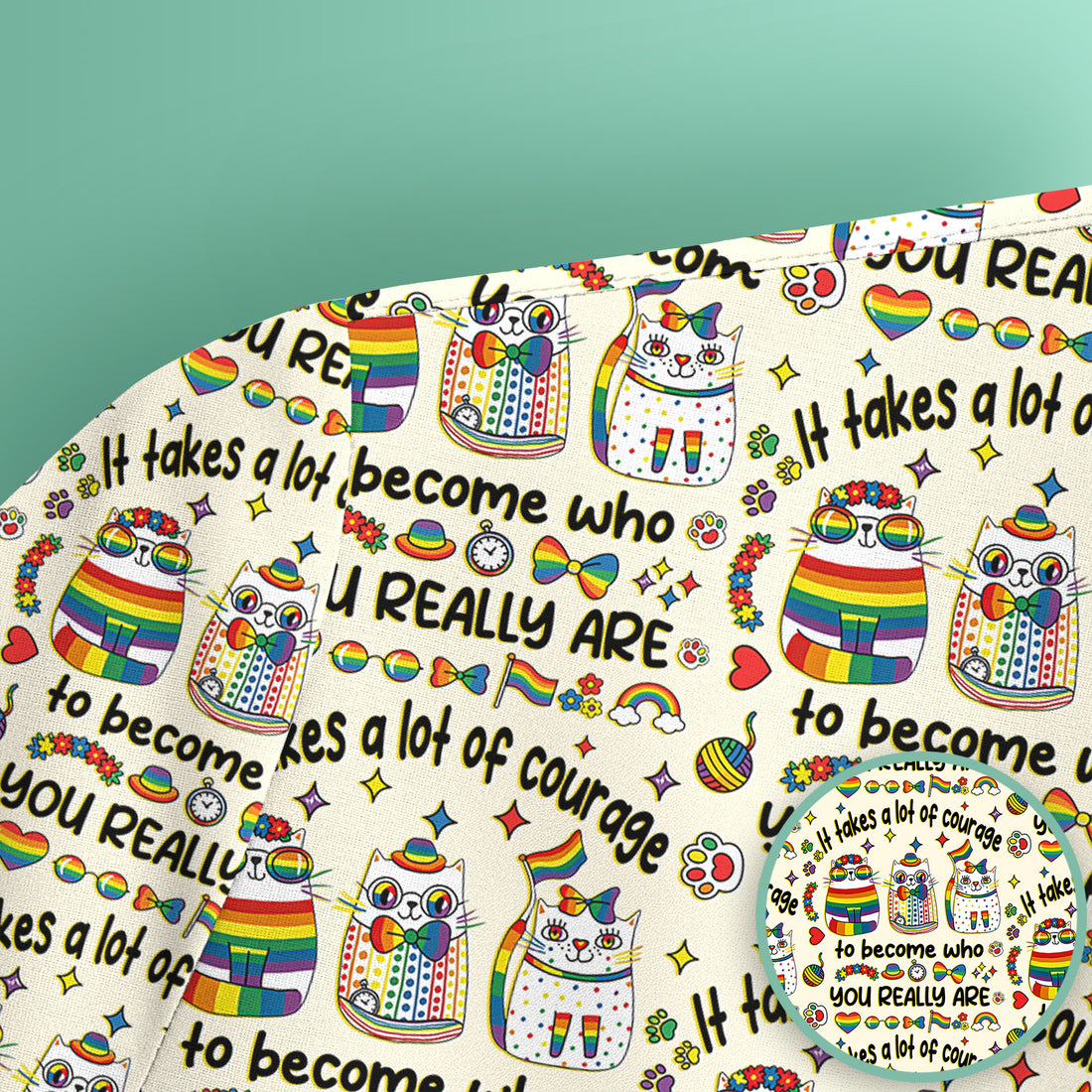 Inspirational Nurse Rainbow Cat Courage Quote Pattern Scrub Top, Breathable Fabrics Nursing Uniform