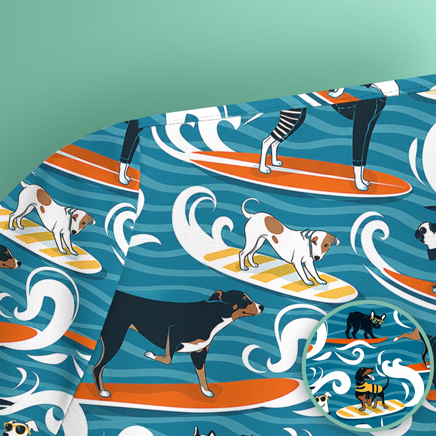 Surfing Dogs Ocean Wave Print Scrub Top, Comfortable Scrubs for Nurses