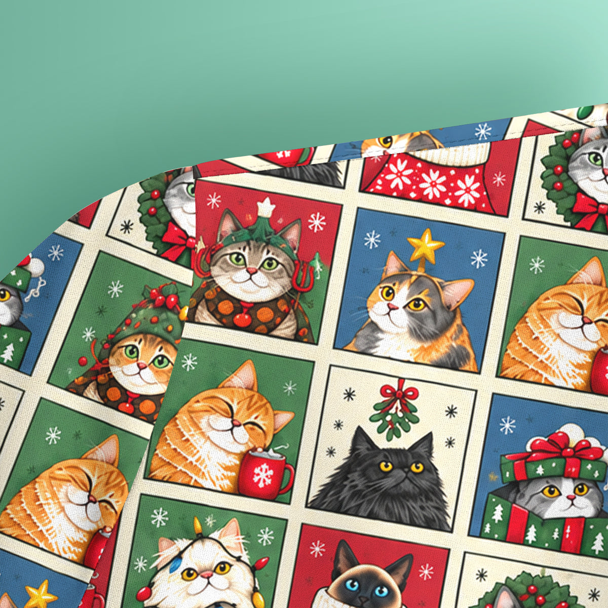 Cute Christmas Cat Patchwork Scrub Top, Comfortable Scrubs for Nurses