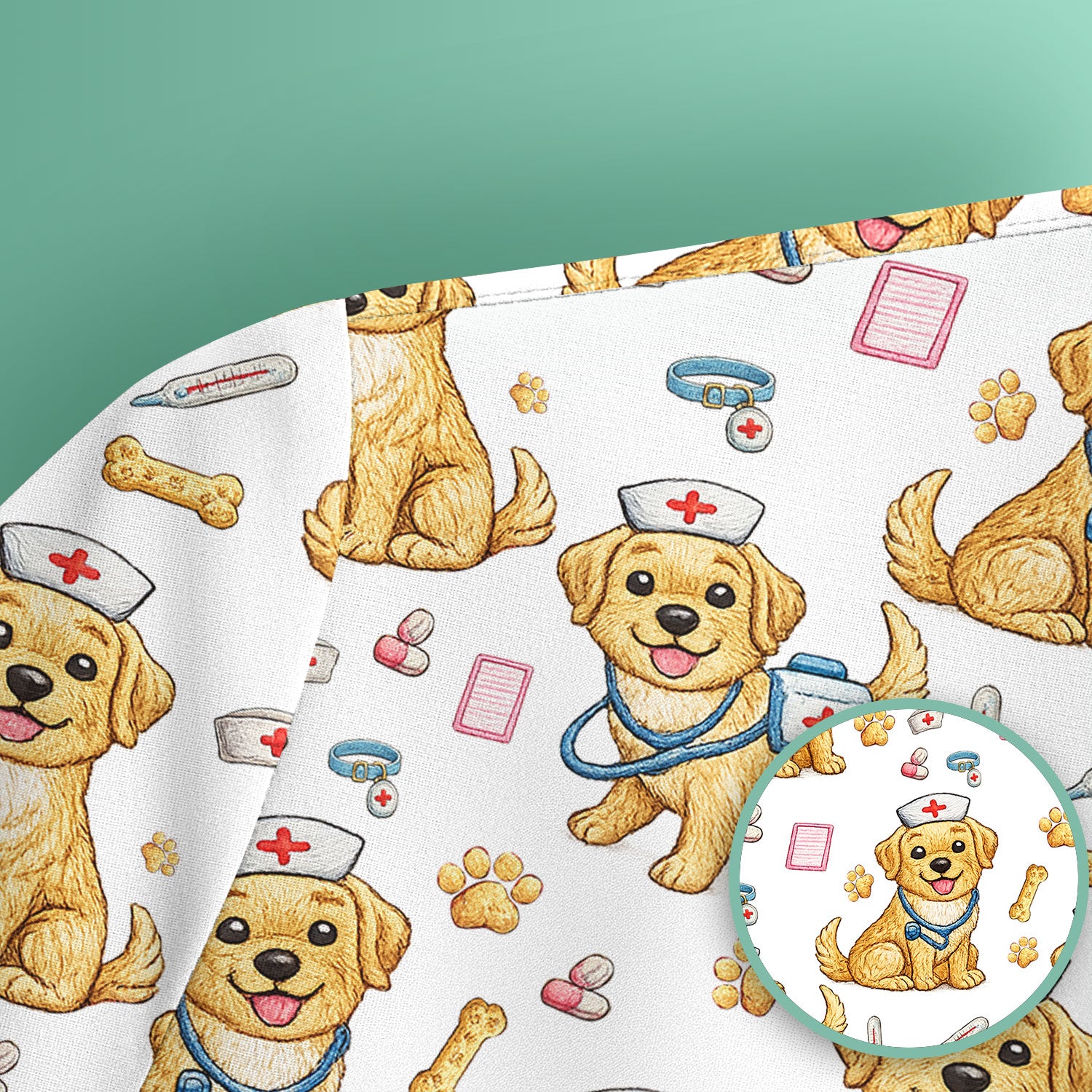 Cute Puppy Nurse Medical Print Scrub Top, Comfortable Scrubs for Nurses
