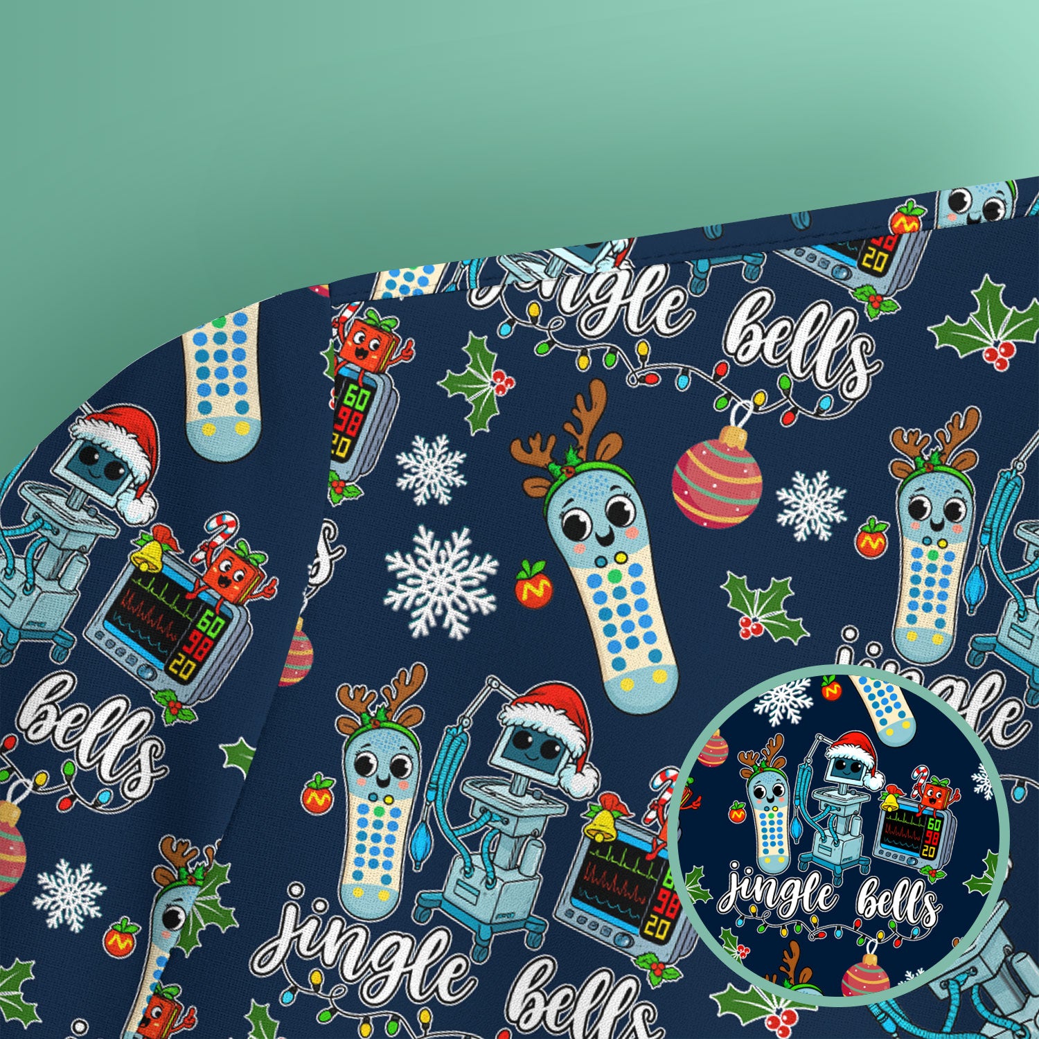 Jingle Bells Christmas Scrub Top - Funny Xmas Scrubs for Nurses - Breathable Fabrics Nursing Uniform for RN CNA LPN