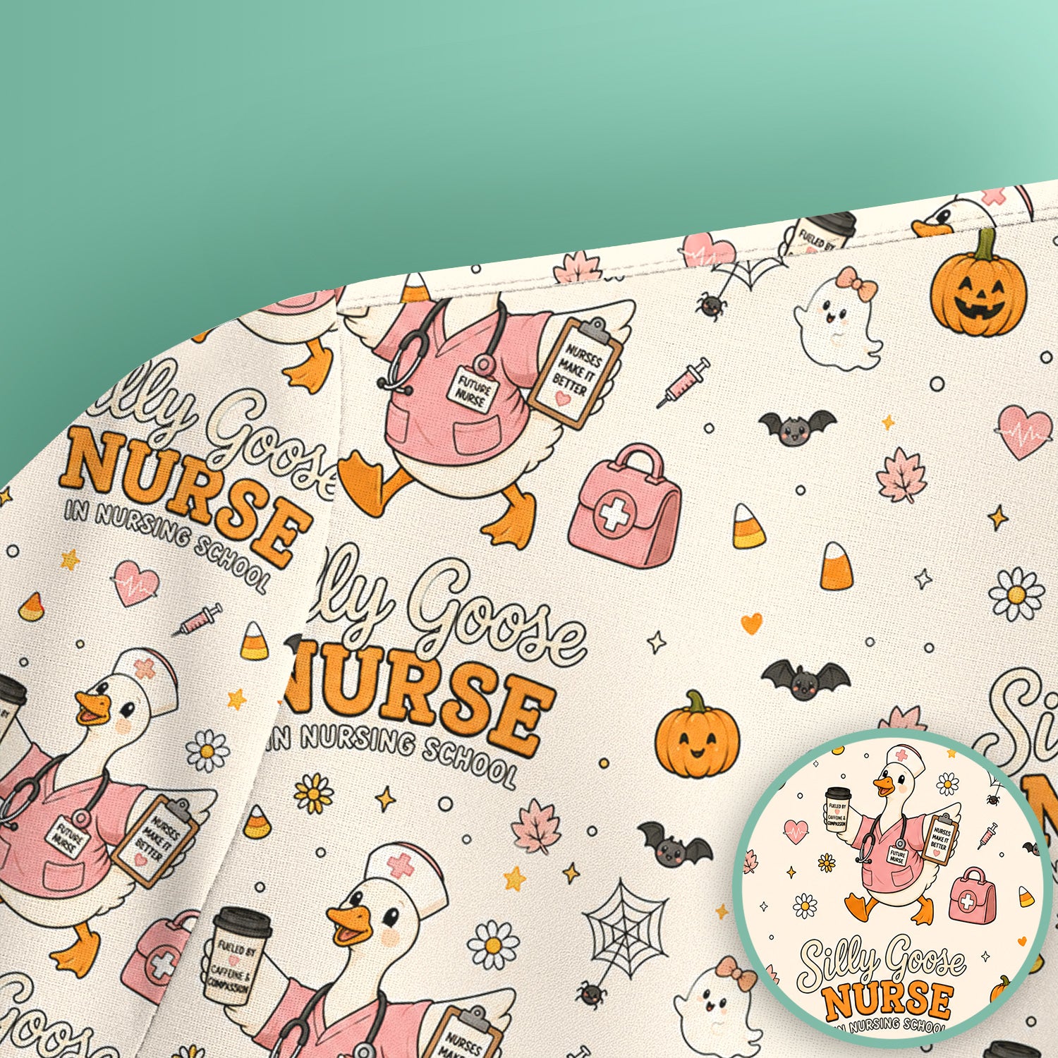 Funny Halloween Silly Goose Pattern Scrub Top, Comfortable Scrubs for Nurses