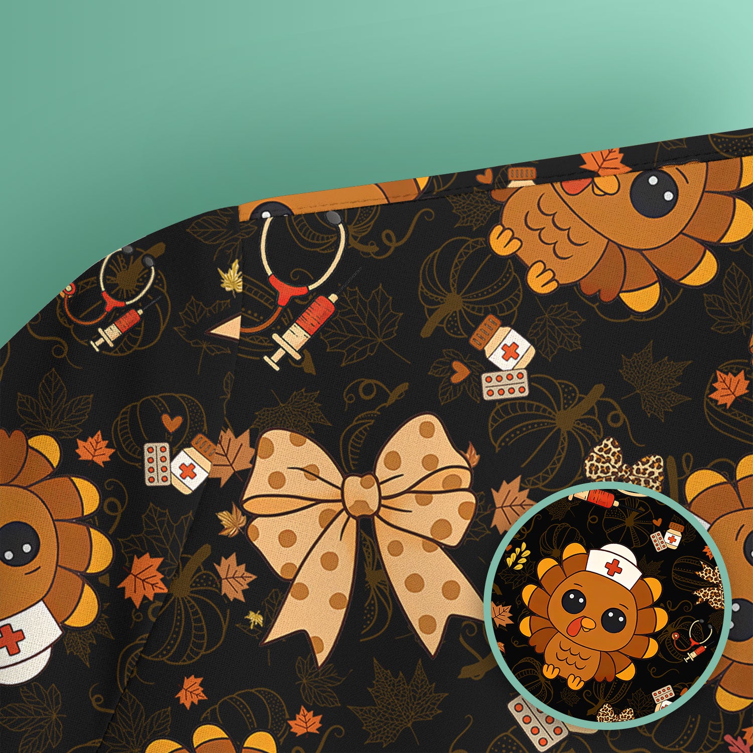 Thanksgiving Turkey Scrub for Nurses - Breathable Fabrics Nursing Uniform - Autumn Med Shirt Gift for Women