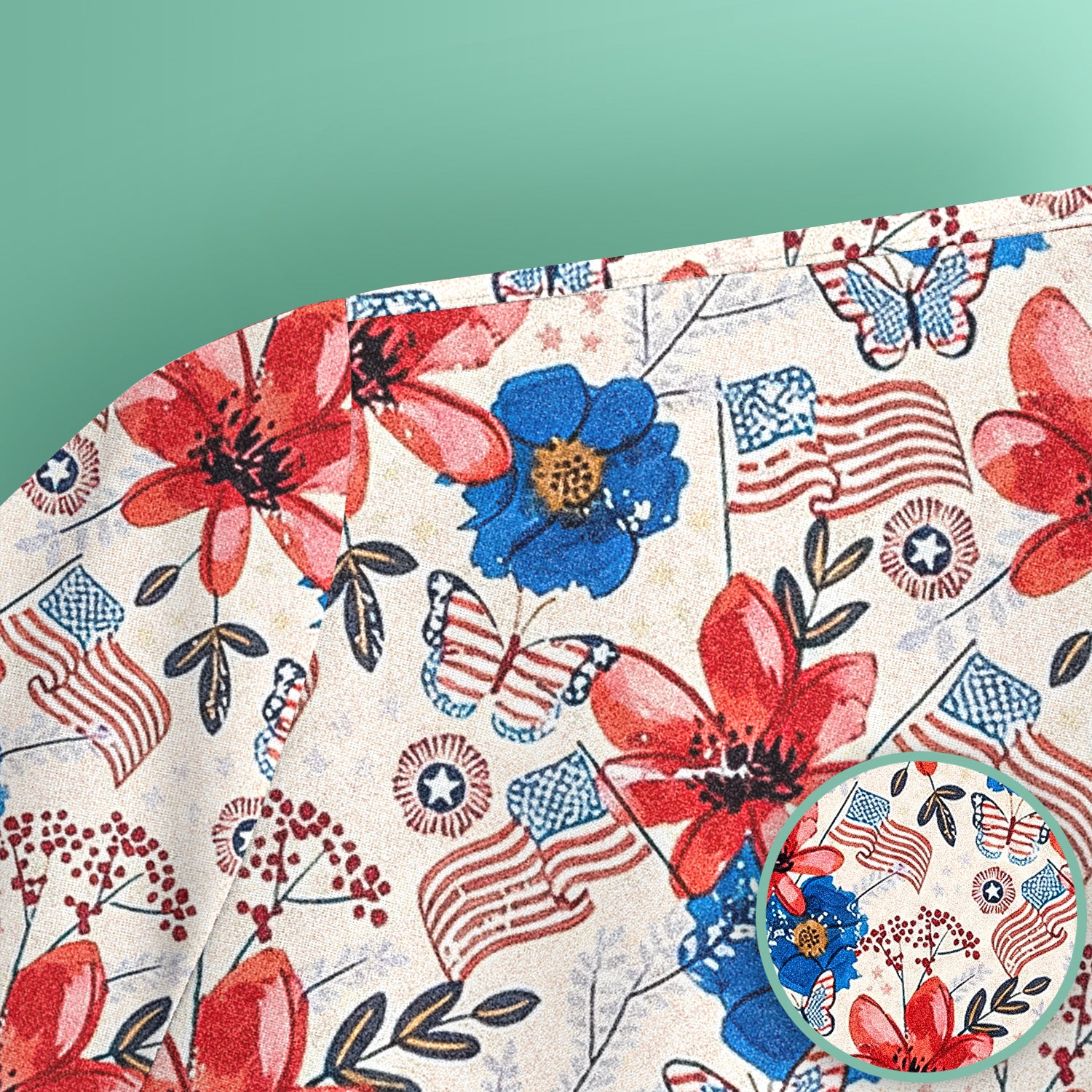Patriotic Floral Flag Butterfly Pattern Scrub Top, Comfortable Scrubs for Nurses