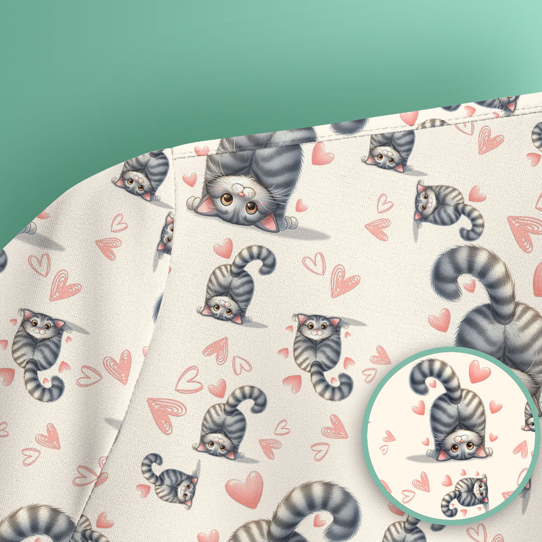 Valentine Cute Cat Scrub Top, Cat Heart Pattern Nurse Uniform, Comfortable Scrubs For Nurses