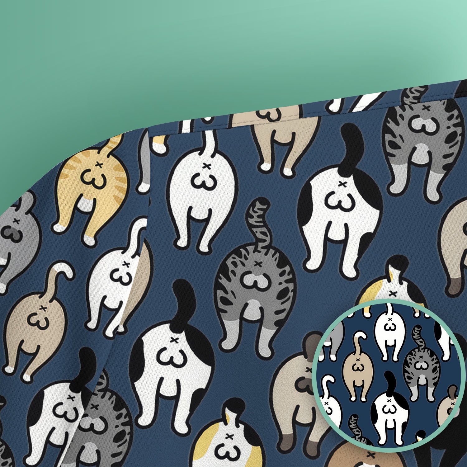 Cat Lover Nurse Scrub Top, Funny Cat Butt Pattern Medical Shirt, Breathable Fabrics Nursing Uniform