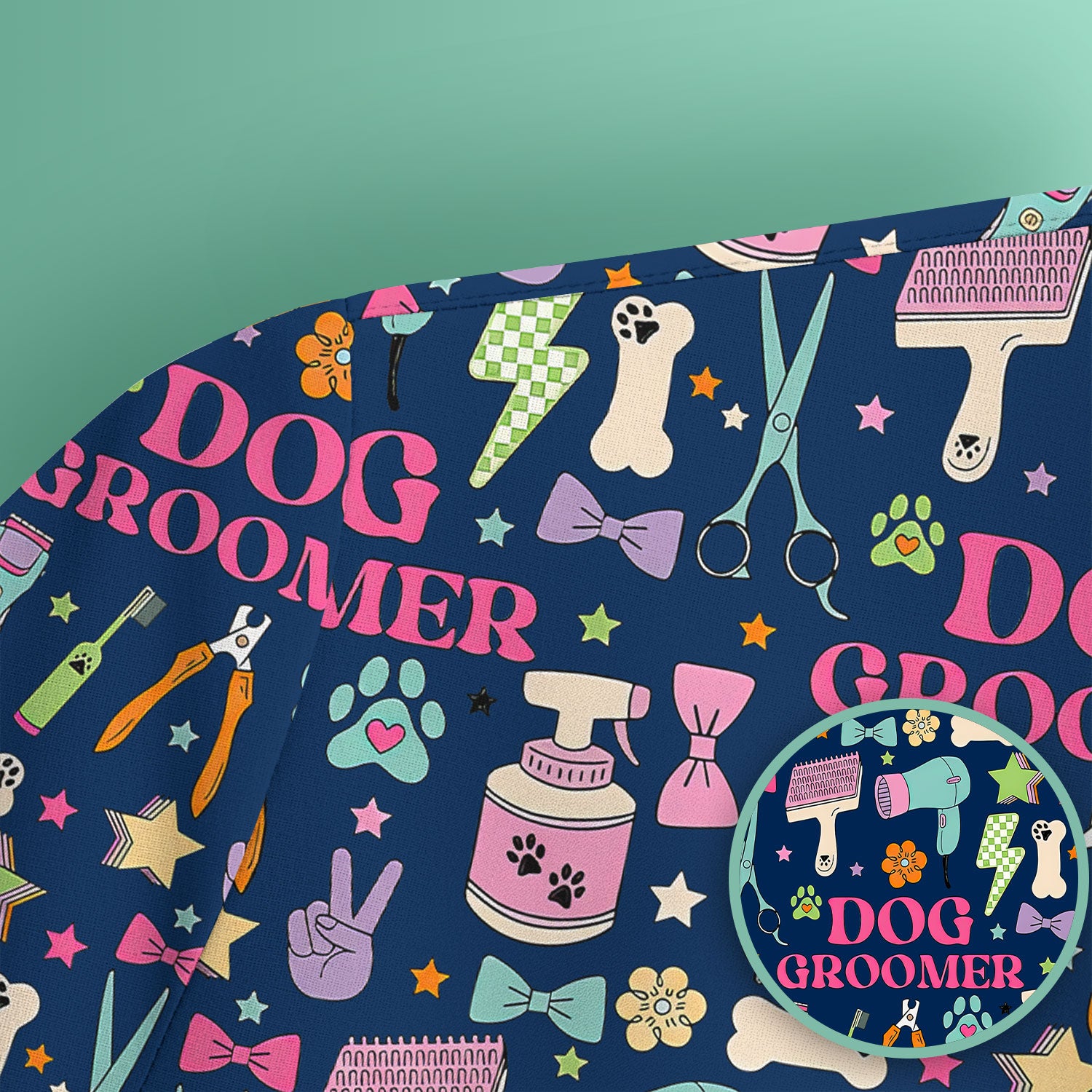 Dog Groomer Tools Pattern Nursing Scrub Top, Comfortable Scrubs for Nurses