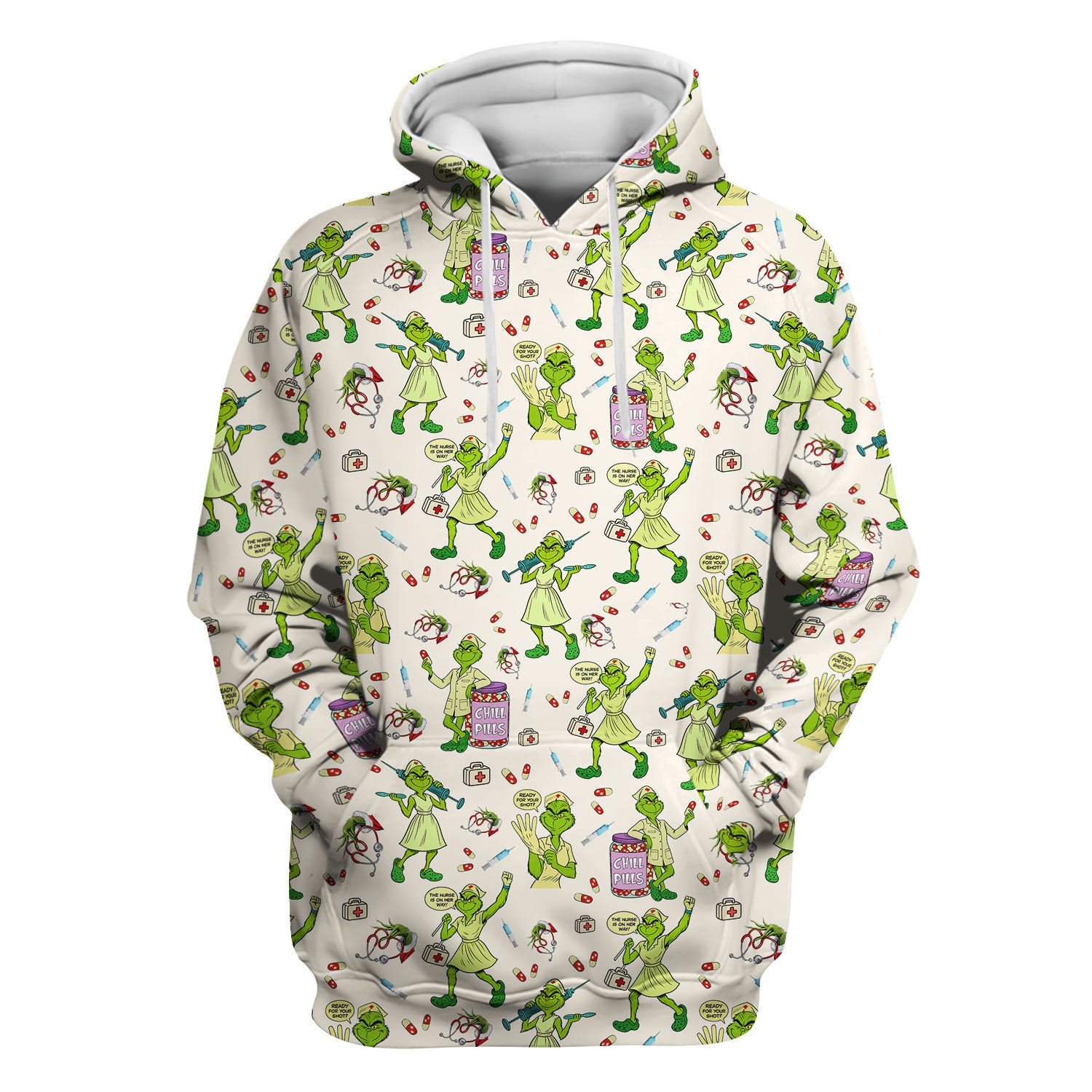 Funny Grinch Nurse Scrub Top Multi Color - Chill Pills Nursing Scrub Shirt - Cute Christmas Holiday Workwear with Pockets