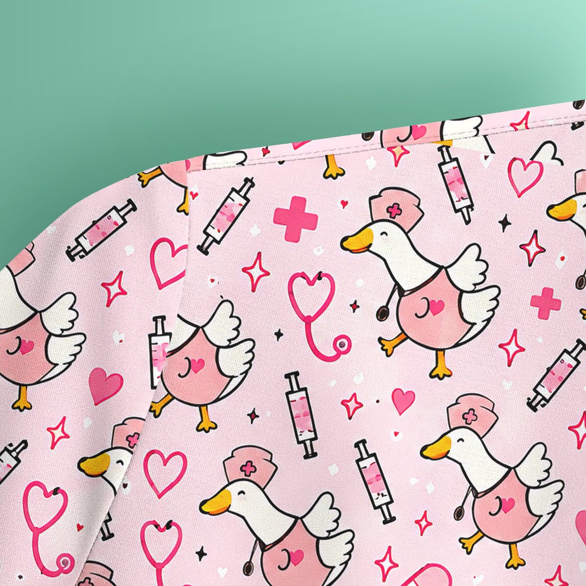 Pink Nurse Goose And Hearts Scrub Top, Comfortable Scrubs for Nurses