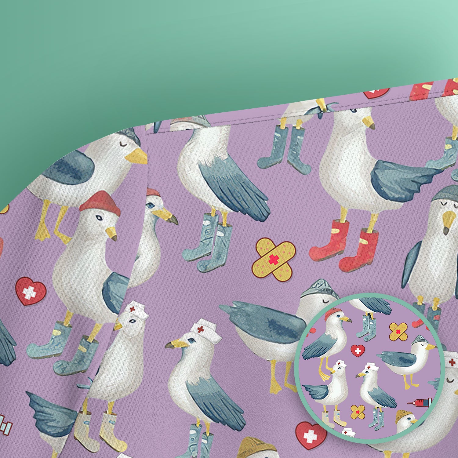 Funny Seagull Nurse Scrub Top - Cute Bird with Medical Icons - Comfortable Scrubs for Women