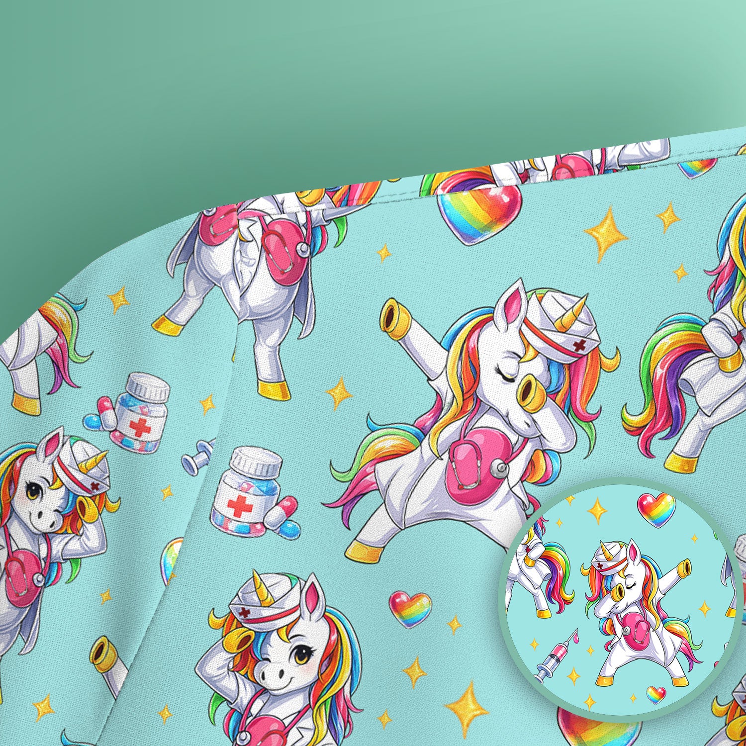 Playful Nurse Unicorn Rainbow Pattern Scrub Top, Comfortable Scrubs for Nurses