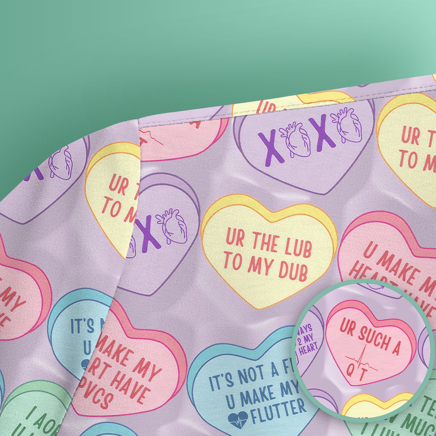 Medical Candy Heart Valentine Pattern Scrub Top, Fun Medical Pattern, Comfortable Scrubs for Nurses