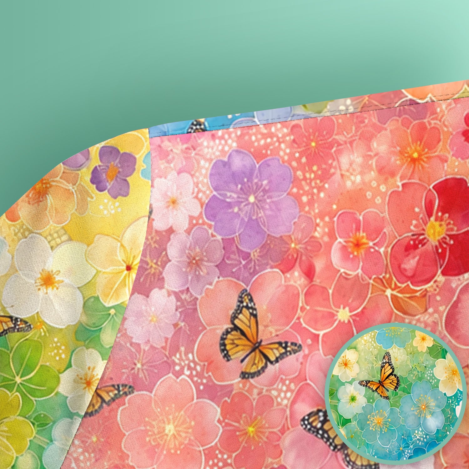 Rainbow Butterfly Floral Blossom Pattern Scrub Top, Comfortable Scrubs for Nurses