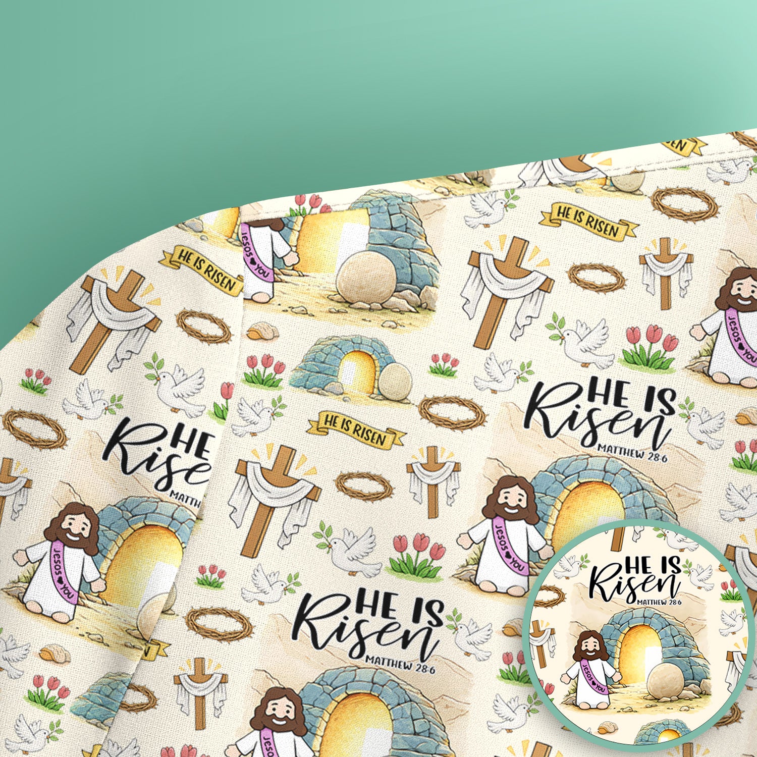 Christian Easter He Is Risen Resurrection Pattern Scrub Top, Breathable Healthcare Uniform Top