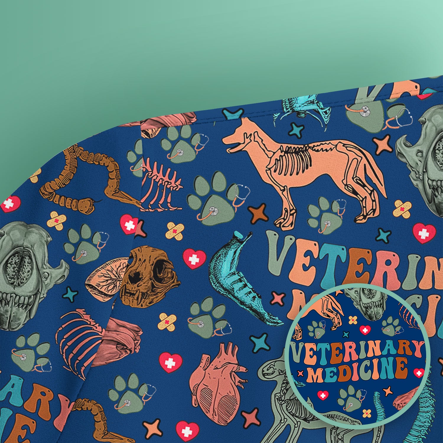 Vet Tech Scrub Top - Veterinary Medicine Pattern - Animal Medical Uniform for Women Nurse Gift