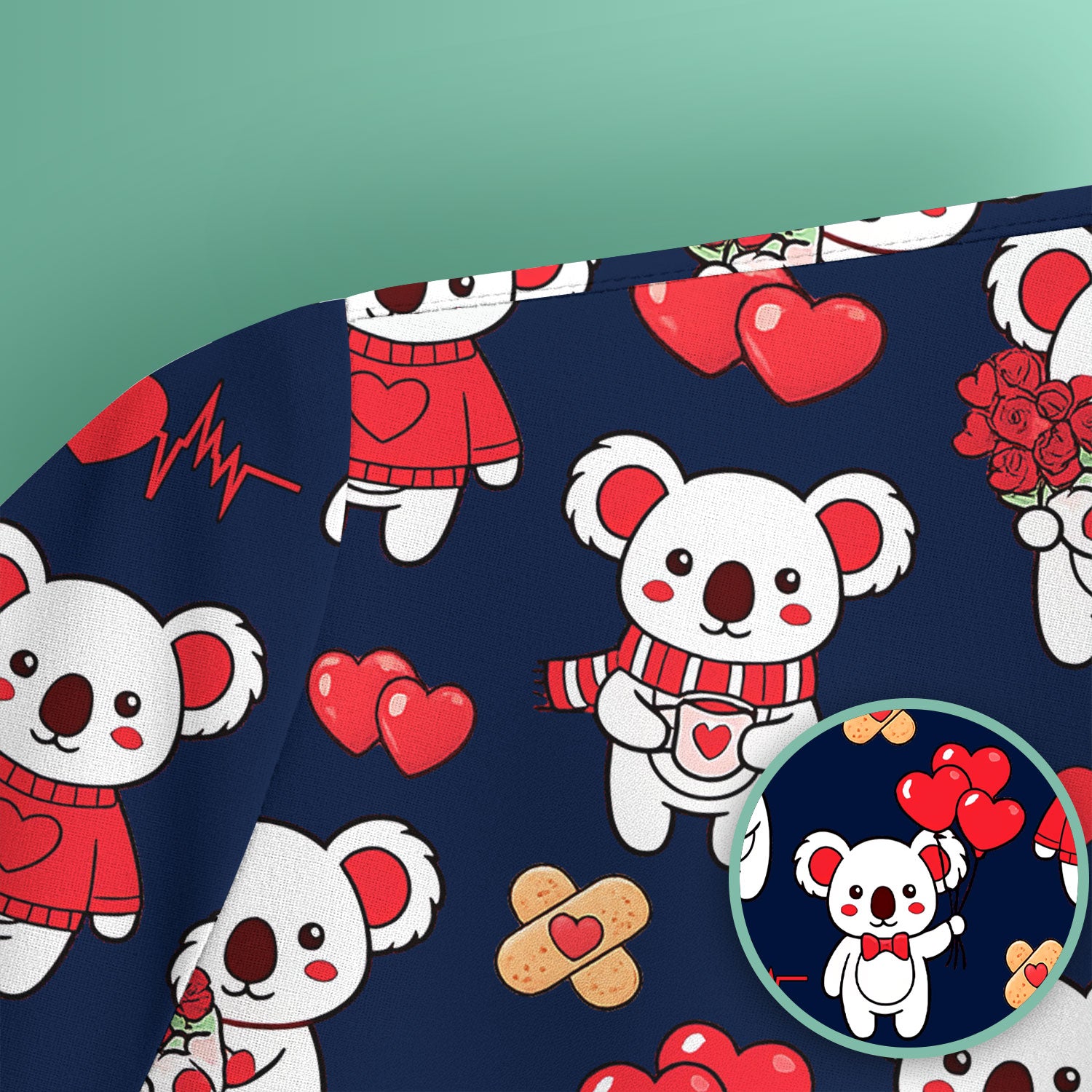 Sweet Koala Valentine Medical Design Scrub Top, Comfortable Scrubs for Nurses