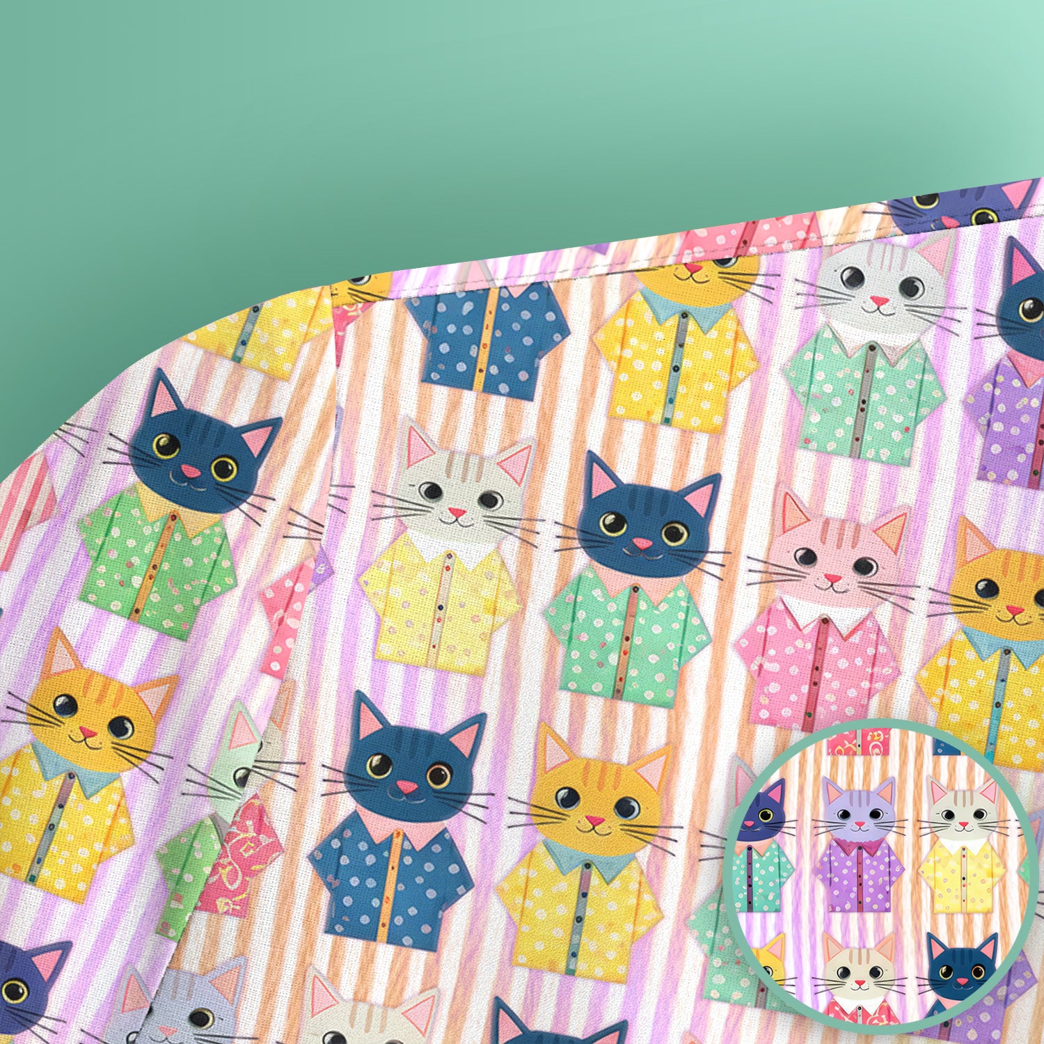 Cute Cat Pajama Pattern Scrub Top, Soft Nursing Workwear Top