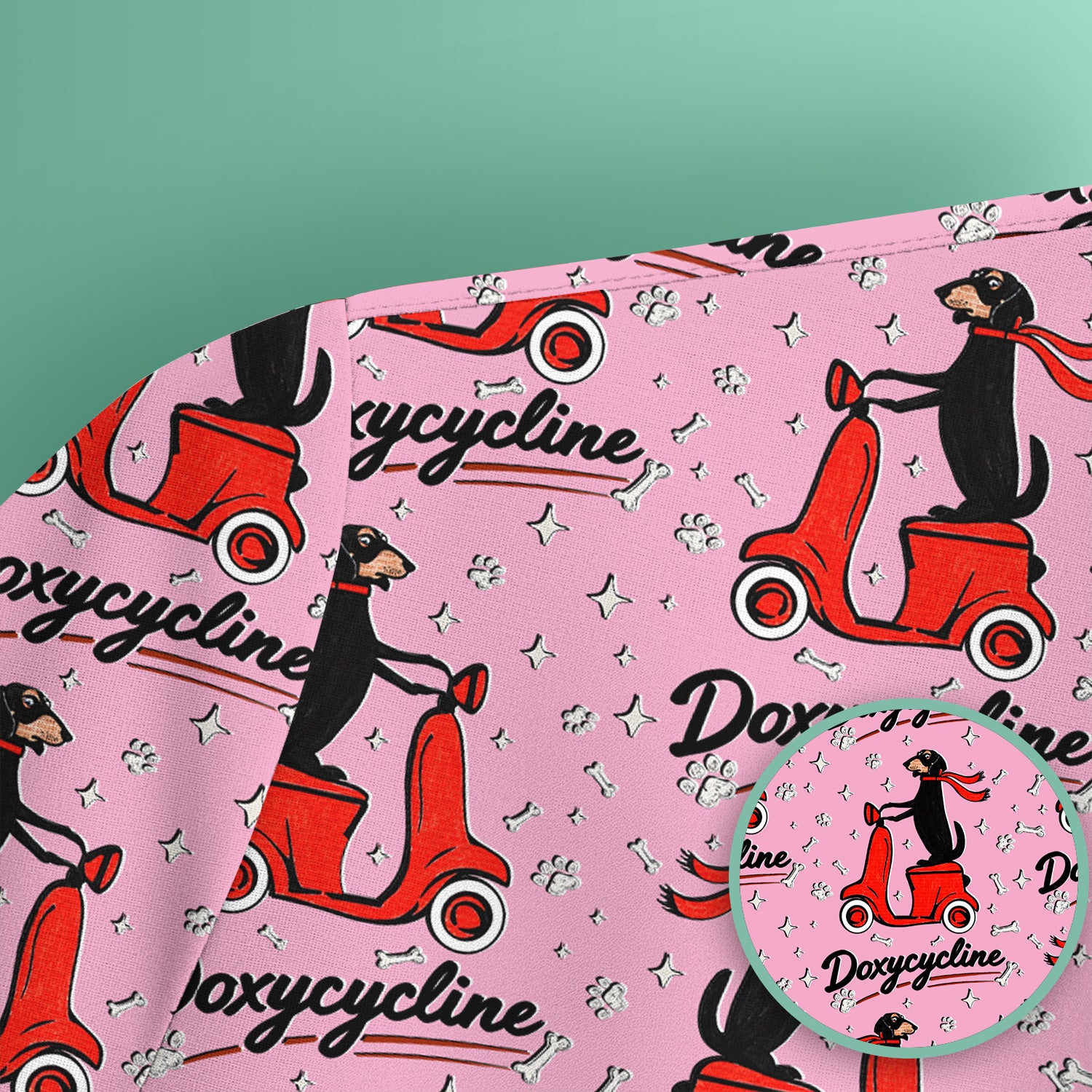 Funny Dachshund Riding Scooter Doxycycline Print Scrub Top ,Comfortable Scrubs for Nurses