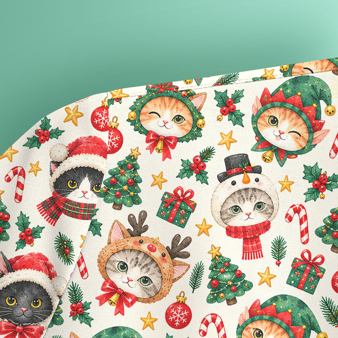Christmas Cats And Trees Pattern Scrub Top, Comfortable Scrubs for Nurses