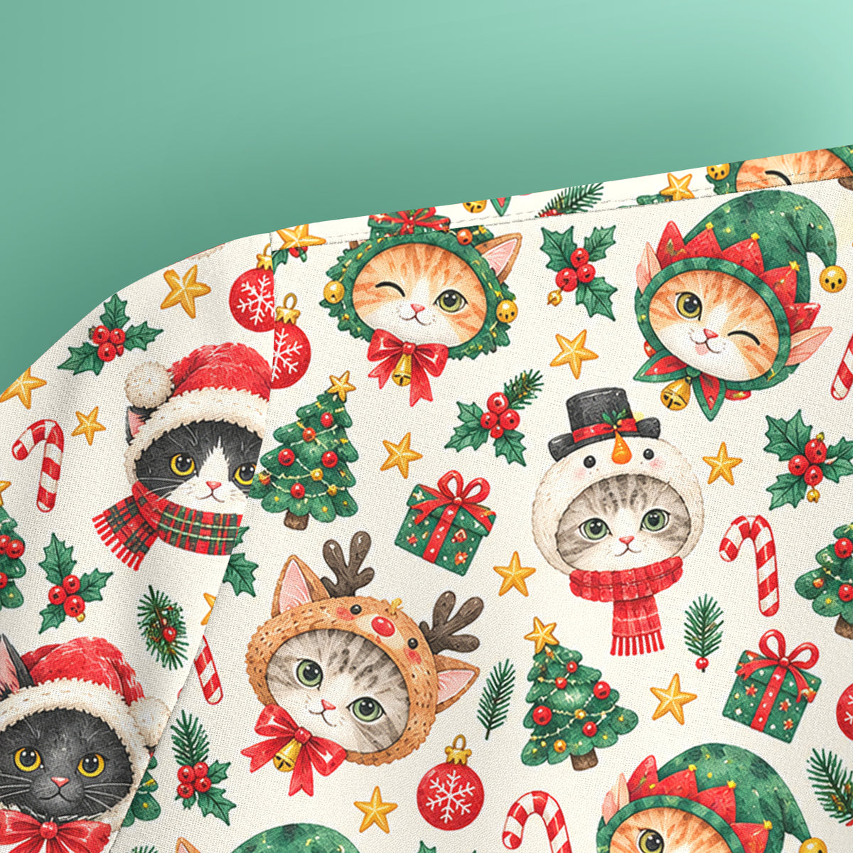 Christmas Cats And Trees Pattern Scrub Top, Comfortable Scrubs for Nurses