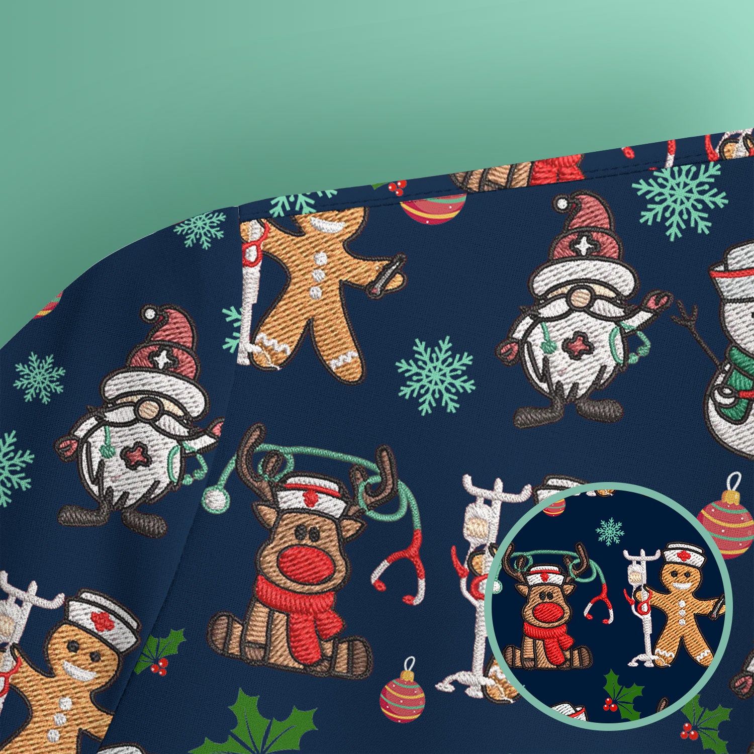 Reindeer Xmas Scrubs for Women - Gingerbread Cookies Shirts - Comfortable Scrubs for Nurses - Breathable Nursing Uniform