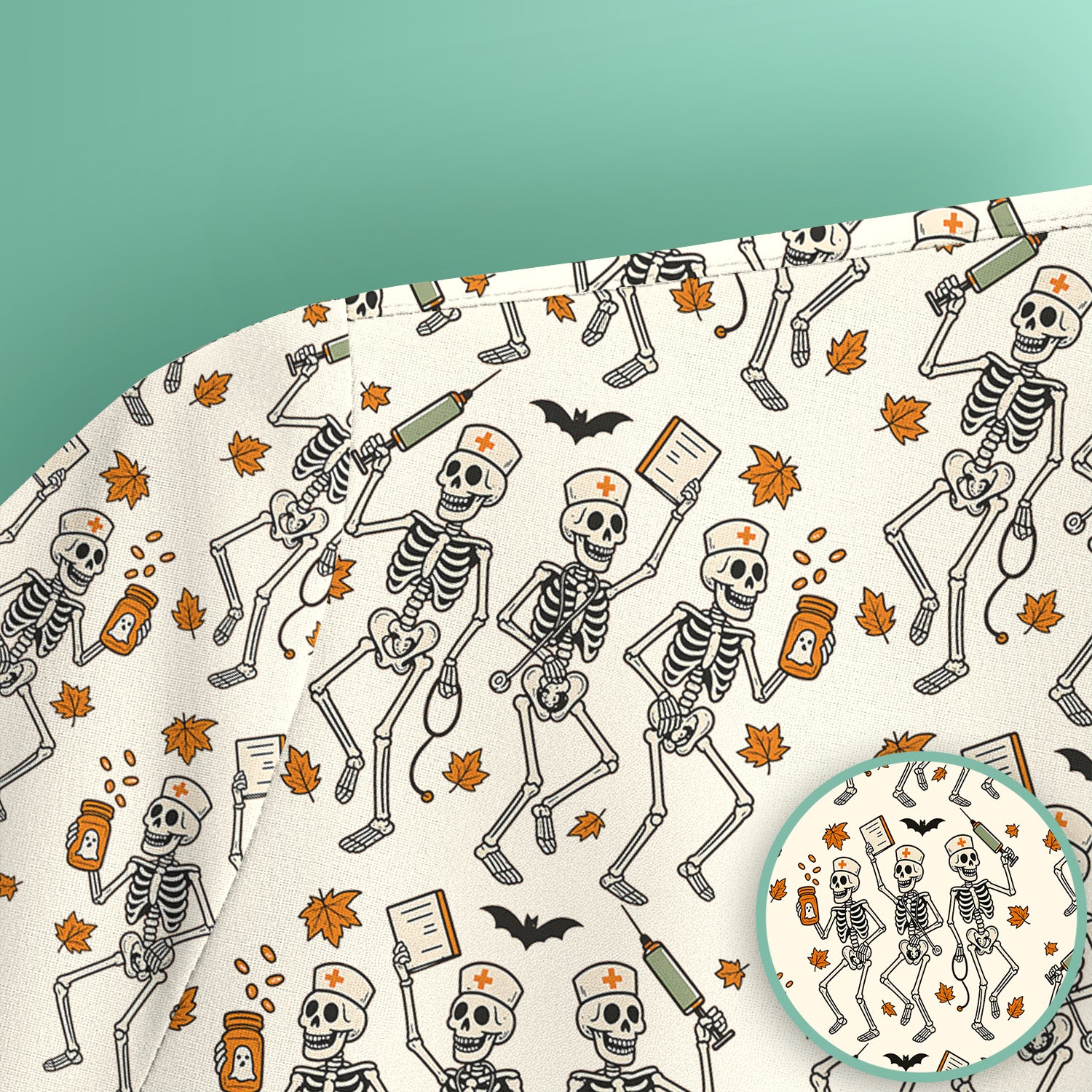 Funny Halloween Skeleton Pattern Scrub Top, Comfortable Scrubs for Nurses
