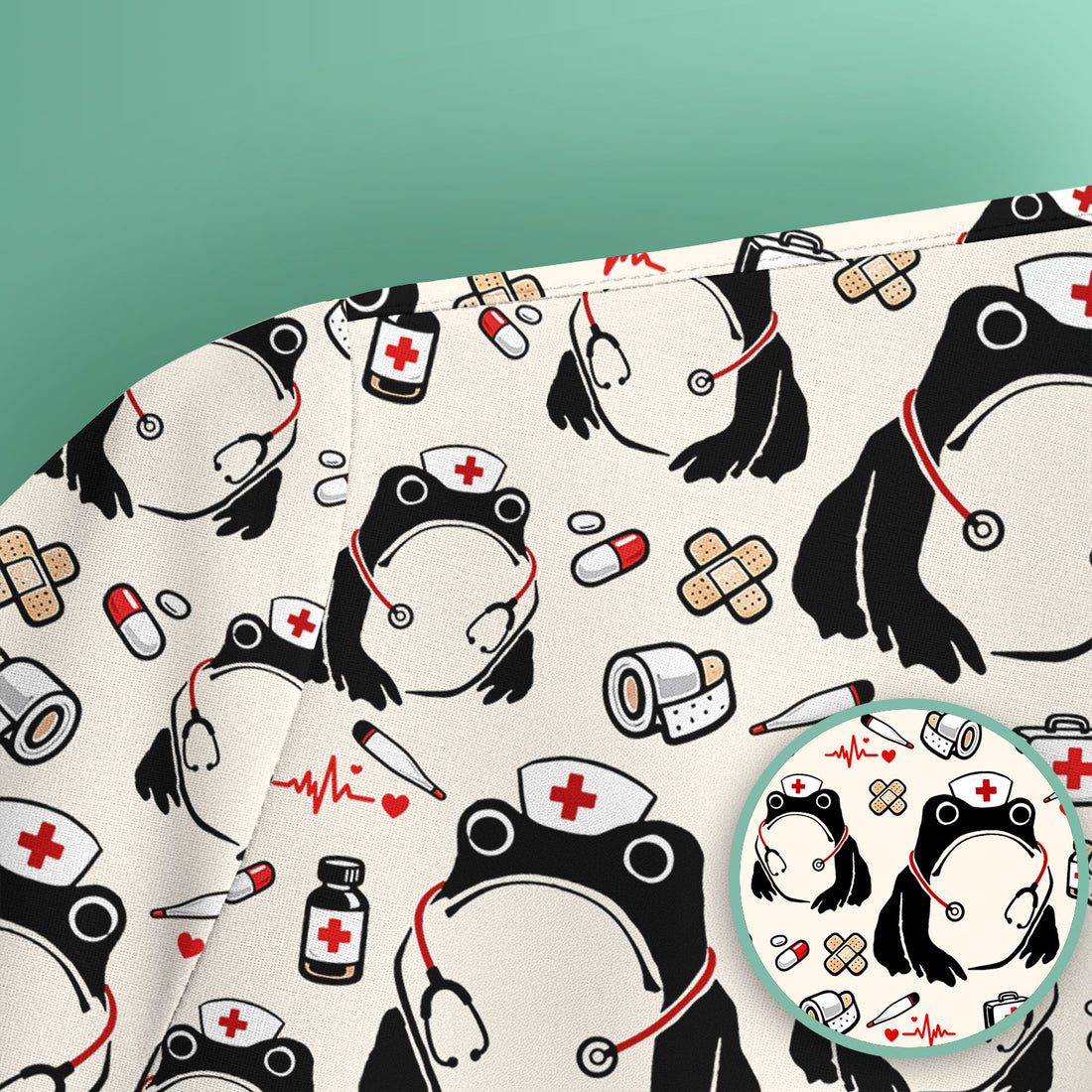 Cute Frog Nurse Medical Print Scrub Top, Comfortable Scrubs for Nurses