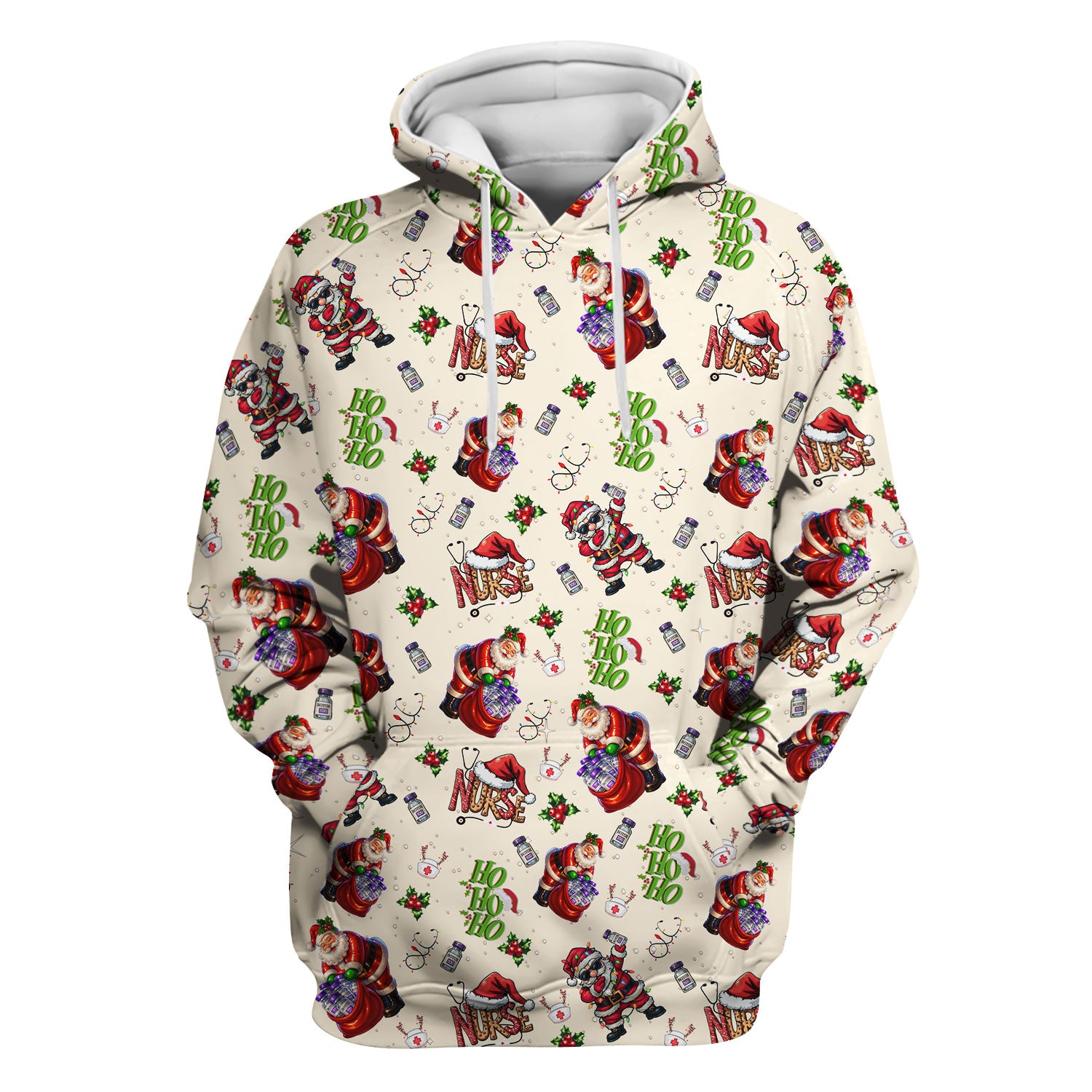 Christmas Nurse Scrub Top Multi Color - Funny Santa Claus Scrub Shirt for Women - Cute Holiday Nursing Work Shirt with Pockets