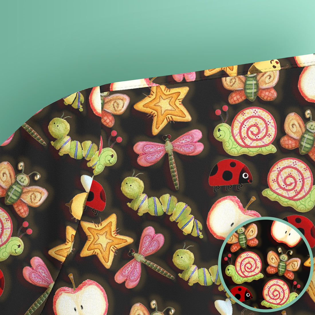 Cute Nurse Snail Ladybug Caterpillar Apple Garden Pattern Scrub Top, Breathable Fabrics Nursing Uniform