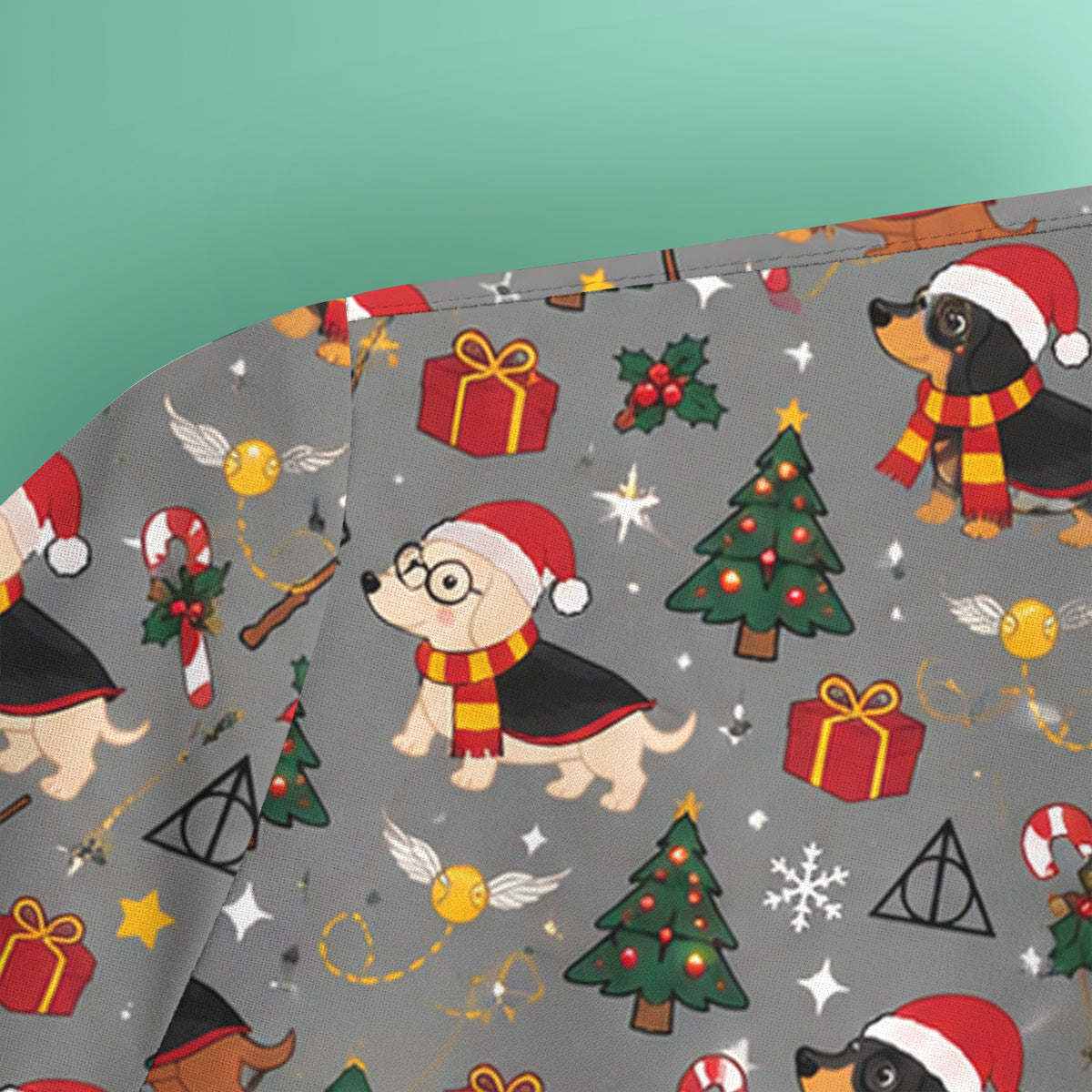Christmas Wizard Dachshunds Pattern Scrub Top, Comfortable Scrubs for Nurses