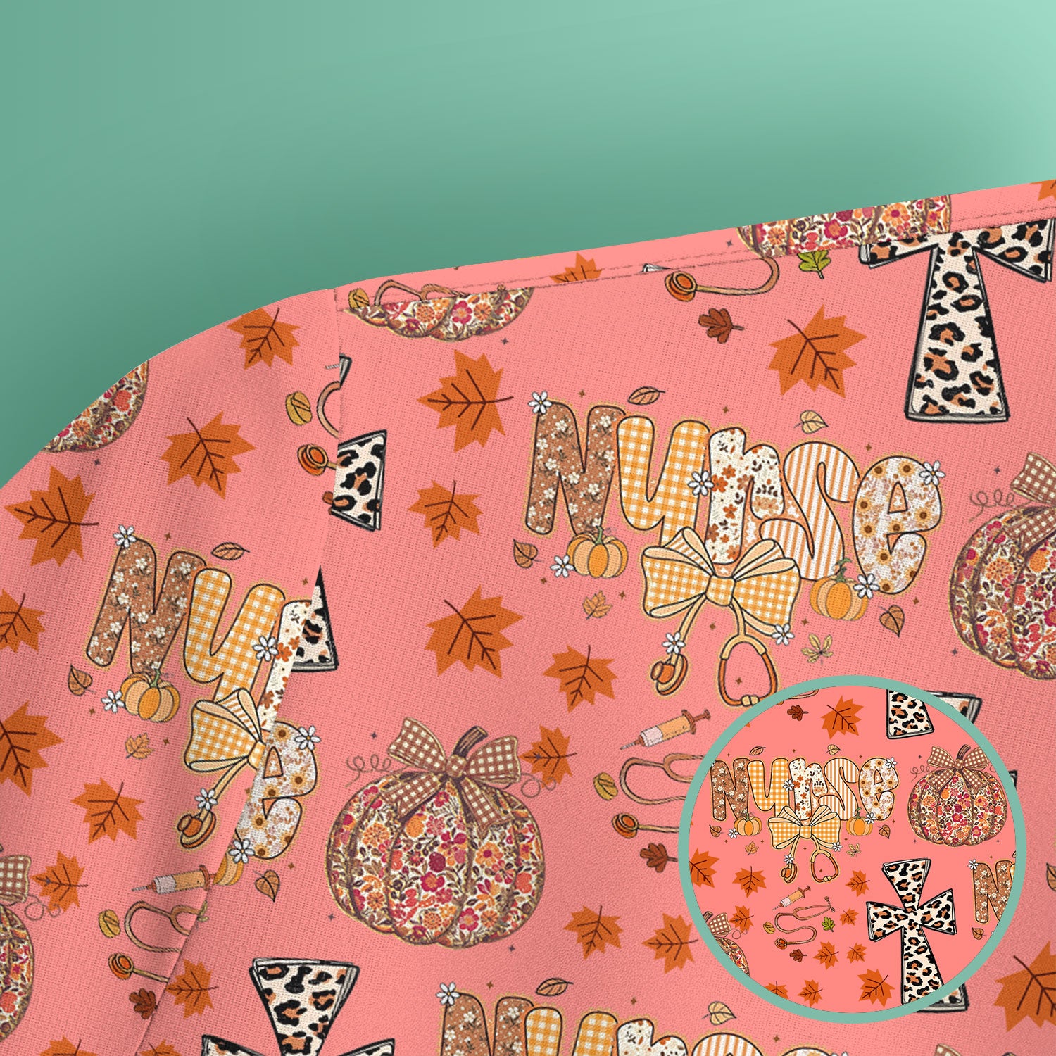 I Will Praise Him In Every Season - Boho Pumpkin Leopard Cross Fall Scrub Top for Nurse - Thanksgiving Med Uniform for Women