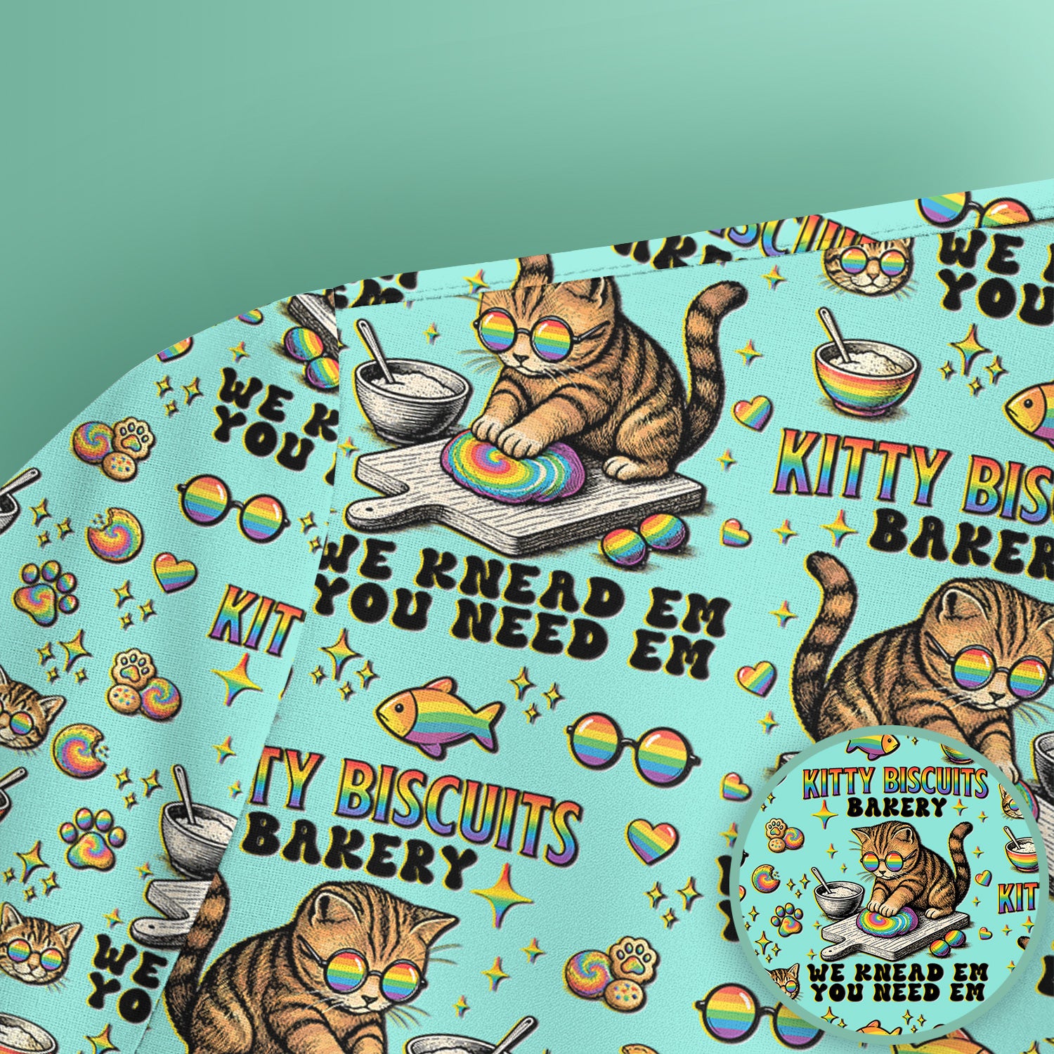 Pride Nurse Cat Baking Rainbow Dough Pattern Scrub Top, Breathable Fabrics Nursing Uniform