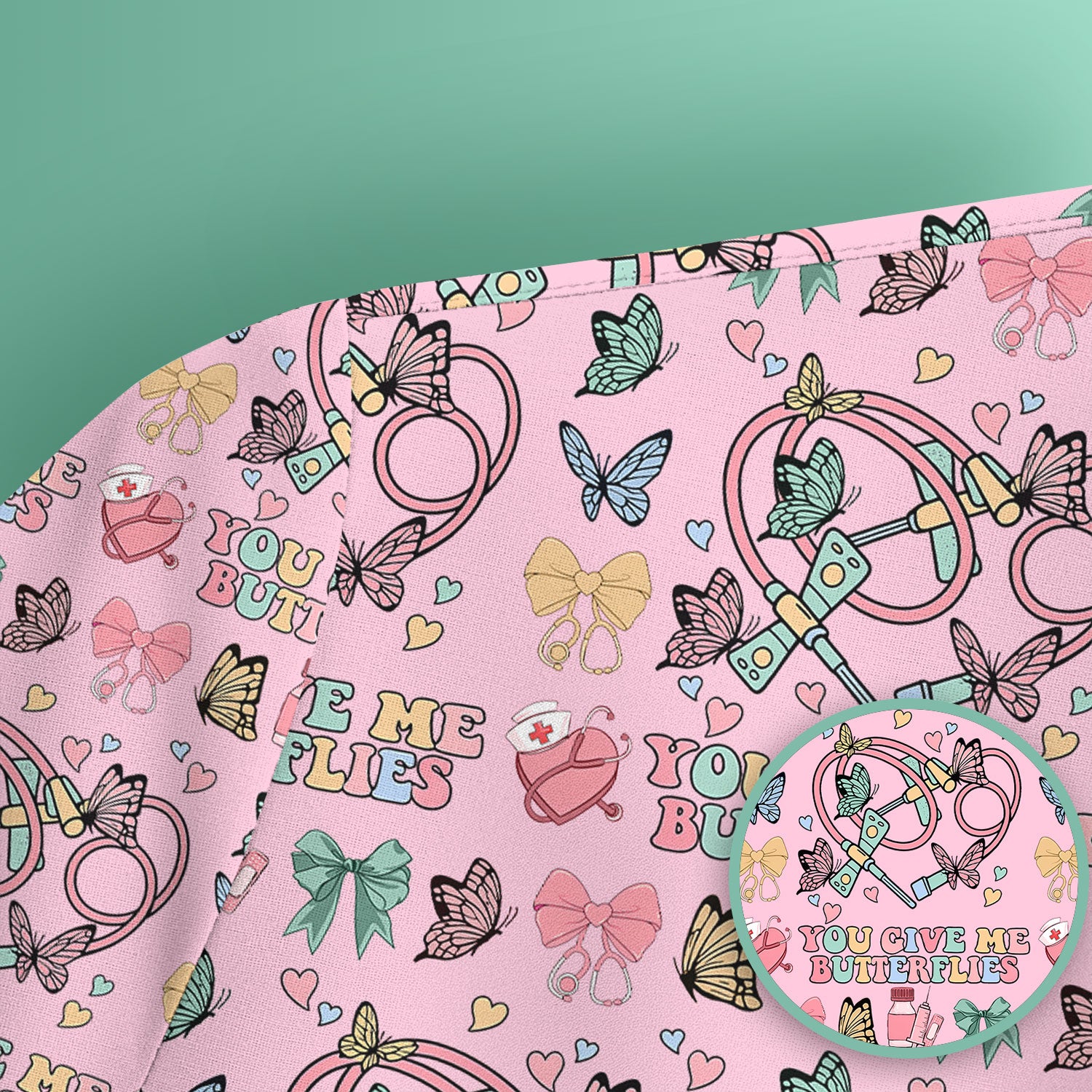 Butterfly Heart Valentine Medical Pattern Scrub Top, Comfortable Scrubs for Nurses