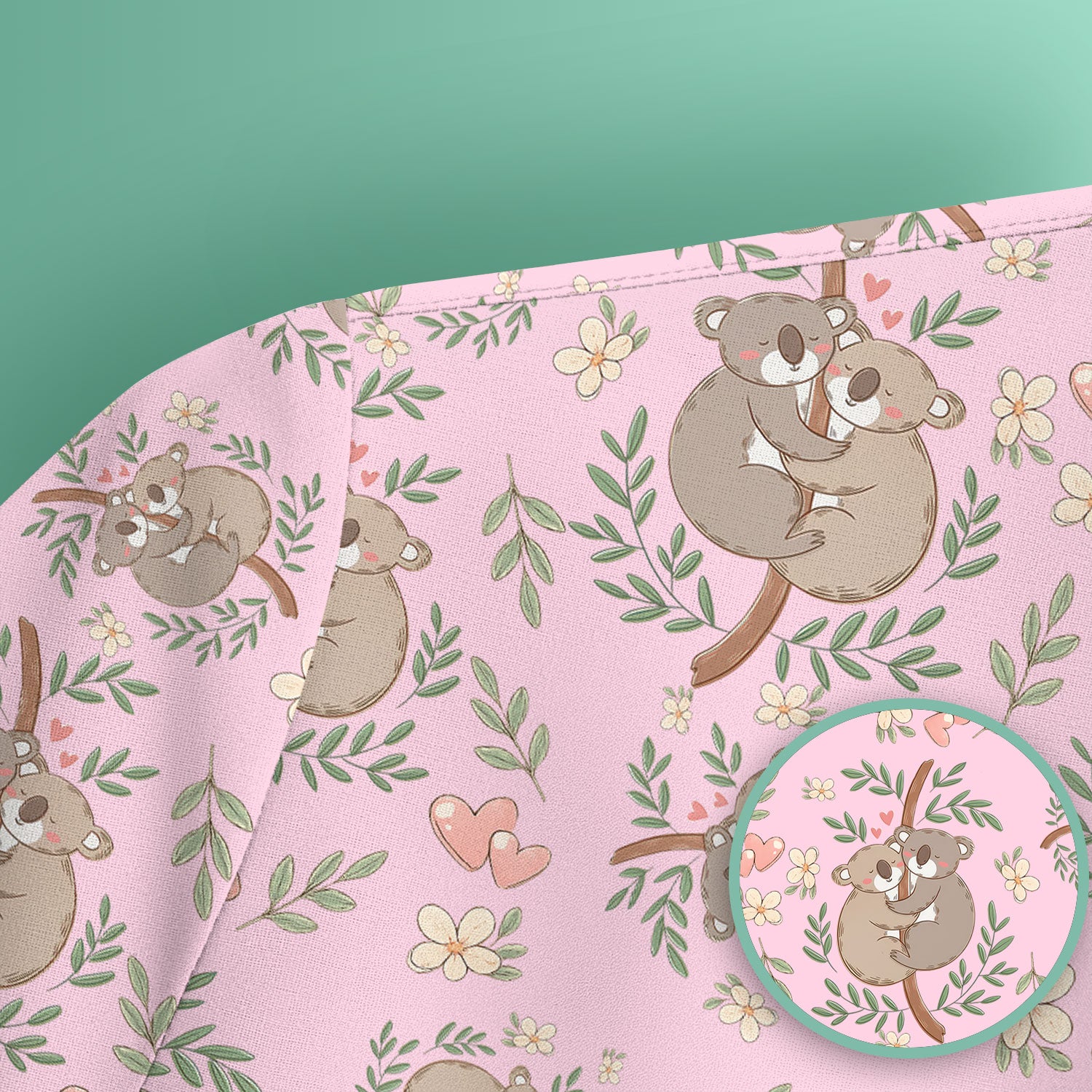 Cute Koala Love Pattern Medical Scrub Top, Breathable Fabrics Nursing Uniform