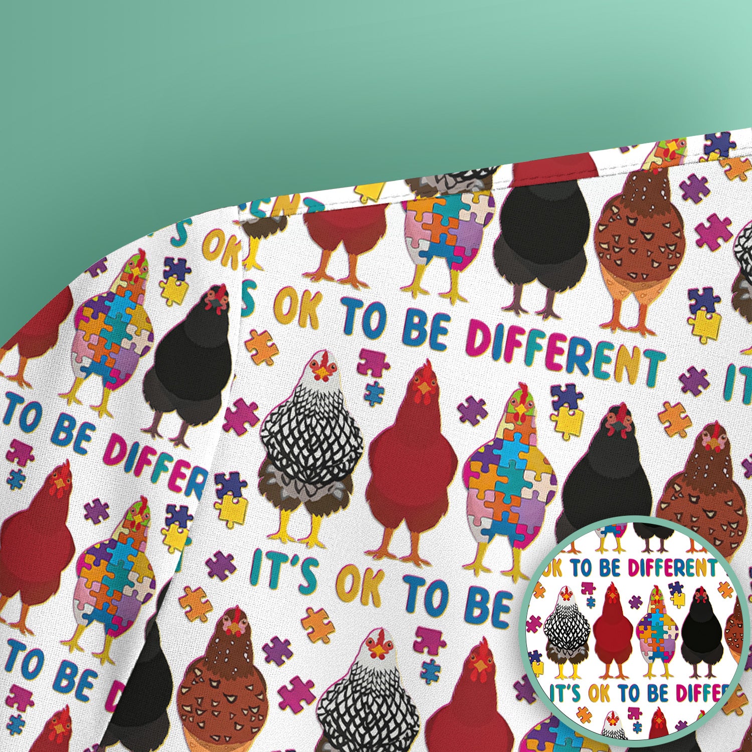 Autism Chicken It’s OK to Be Different Print Scrub Top, Comfortable Scrubs for Nurses