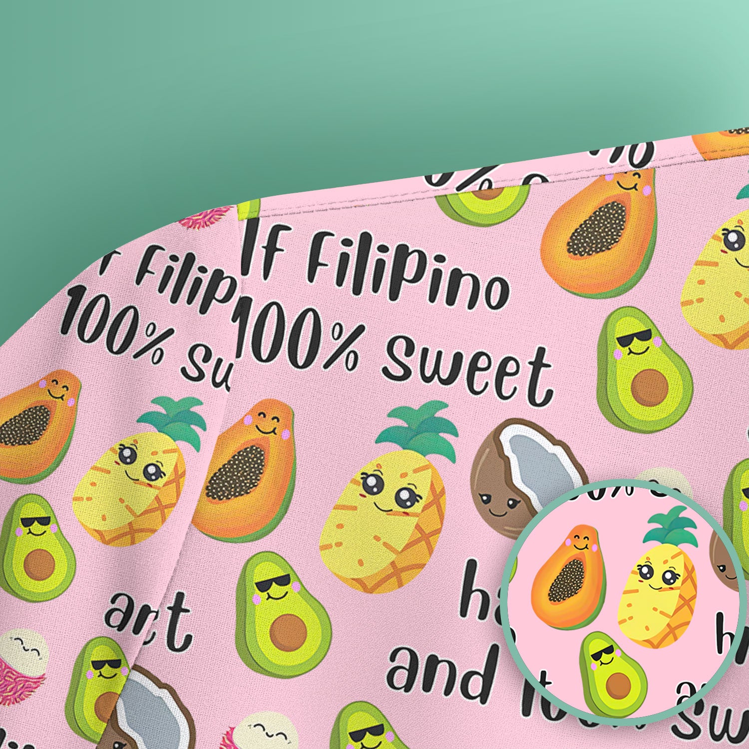 Playful Avocado Fruit Print Filipino Quote Scrub Top, Breathable Fabrics Nursing Uniform
