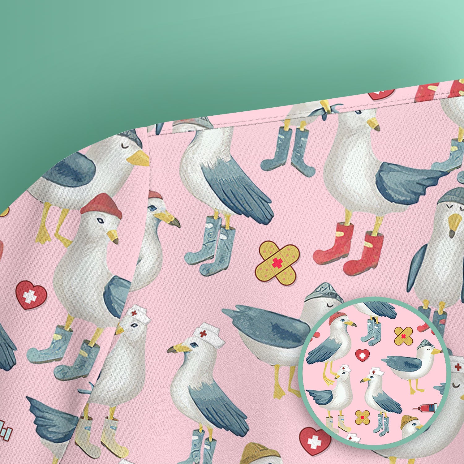 Seagull Scrub Top for Nurses - Adorable Birds Medical Uniform - Funny Shirt for RN CNA LPN