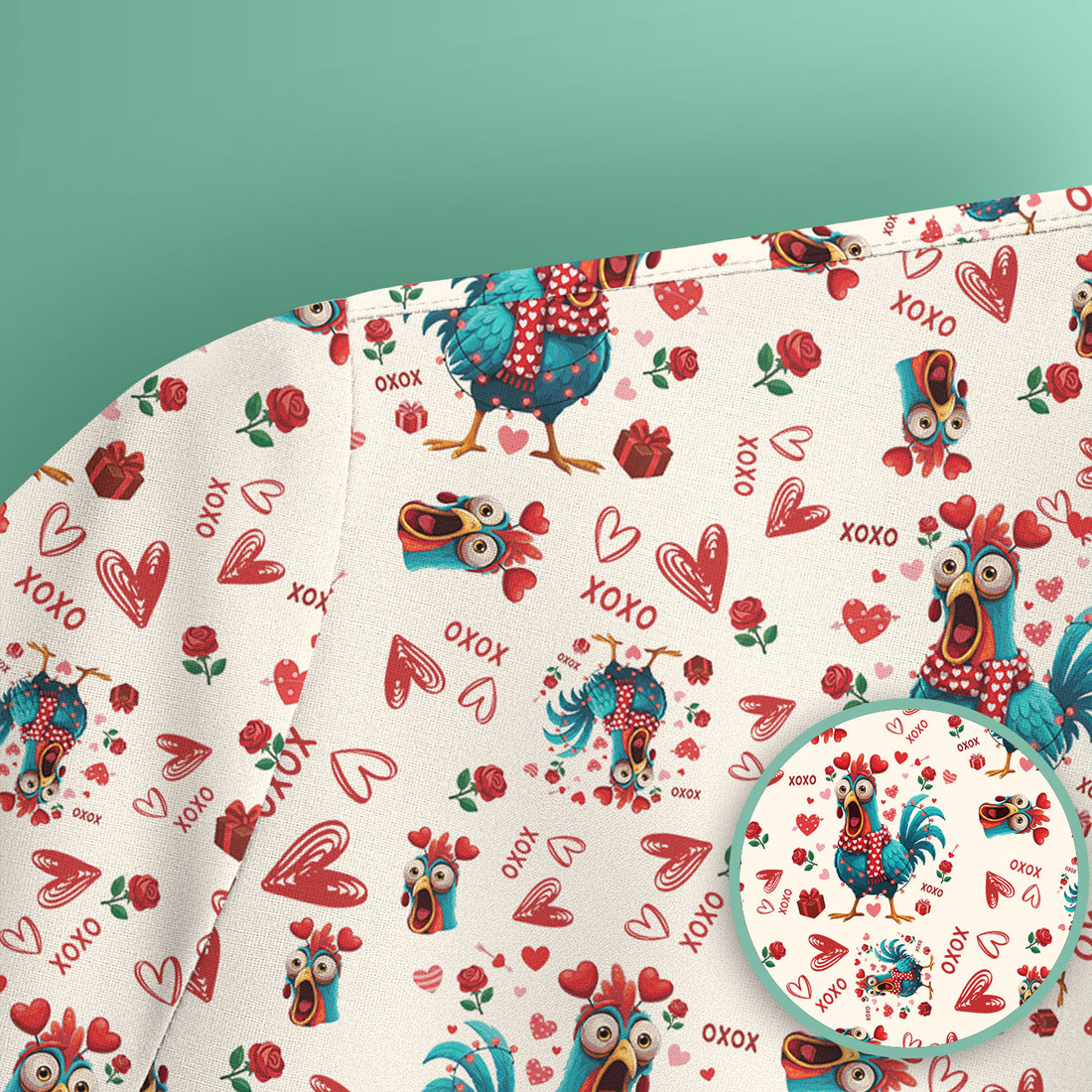 Funny Rooster Valentine Scrub Top, Cute Chicken XOXO Heart Pattern Nurse Shirt, Breathable Fabrics Nursing Uniform