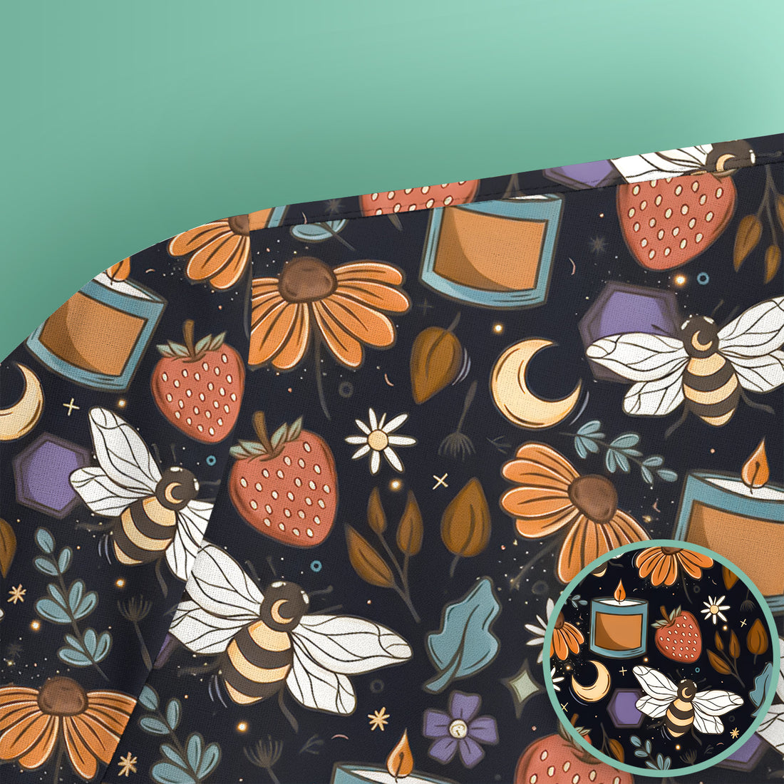 Bee Strawberry Floral Candle Pattern Scrub Top, Breathable Fabrics Nursing Uniform