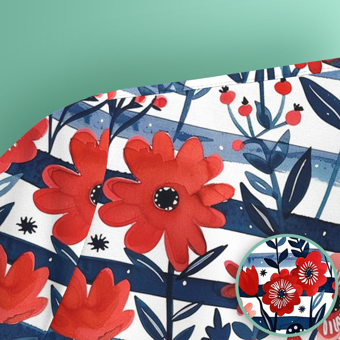 Red Poppy Navy Stripe Pattern Scrub Top, Comfortable Scrubs for Nurses