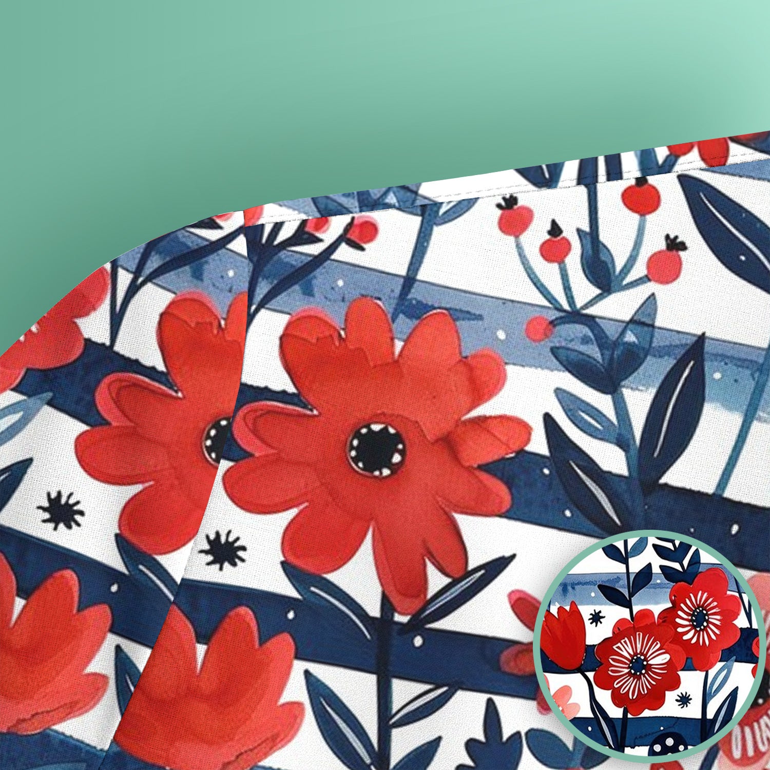 Red Poppy Navy Stripe Pattern Scrub Top, Comfortable Scrubs for Nurses
