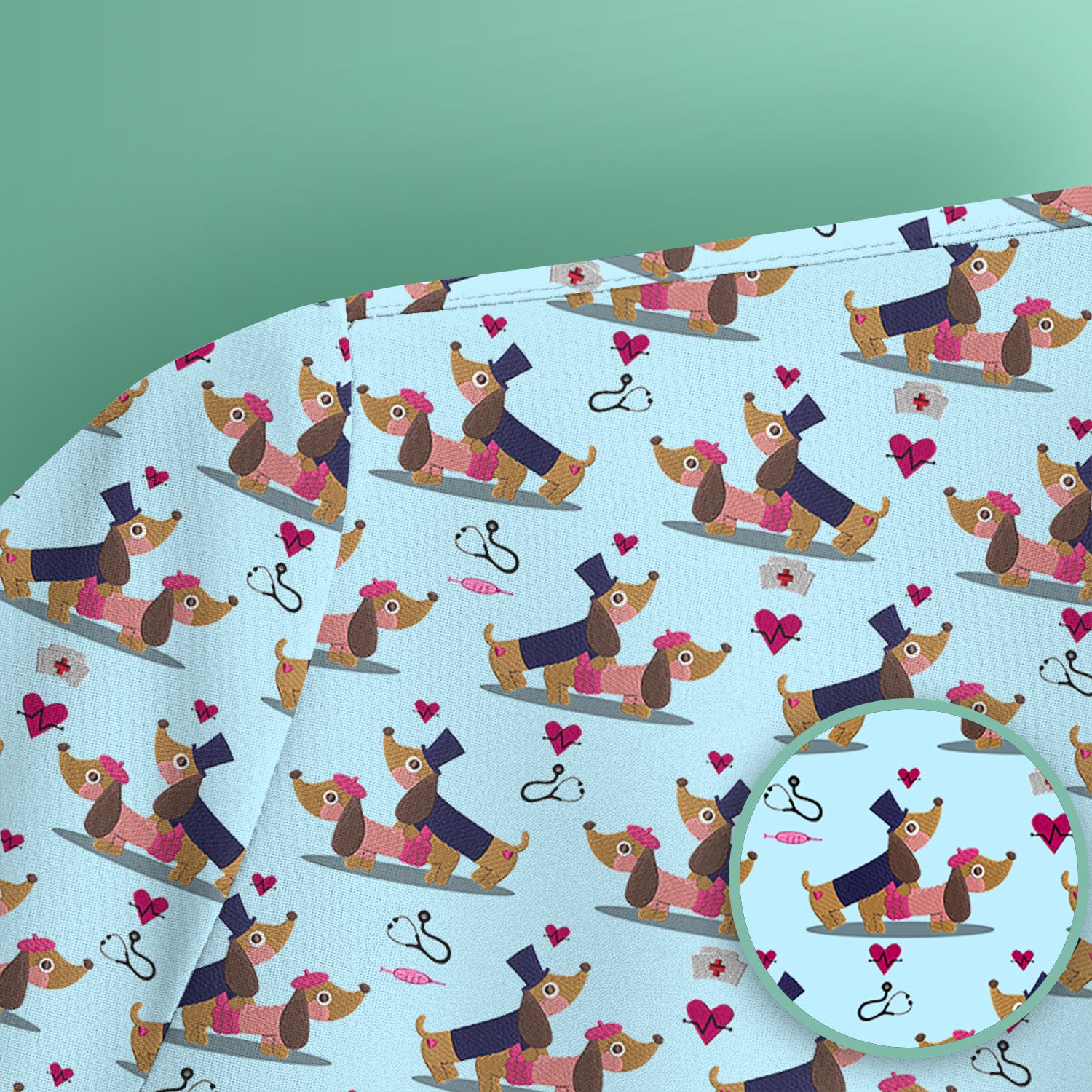 Cute Dachshund Valentine Nurse Scrub Top - Funny Gift for Women