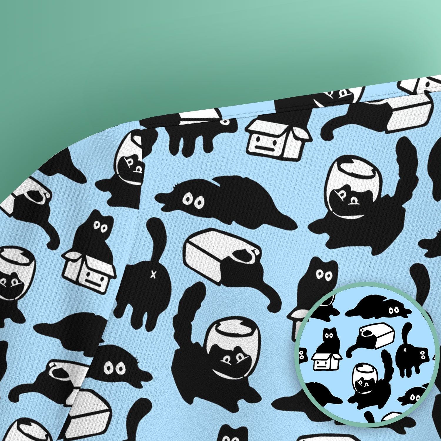 Dark Playful Cat Cartoon Pattern Scrub Top, Comfortable Scrubs for Nurses