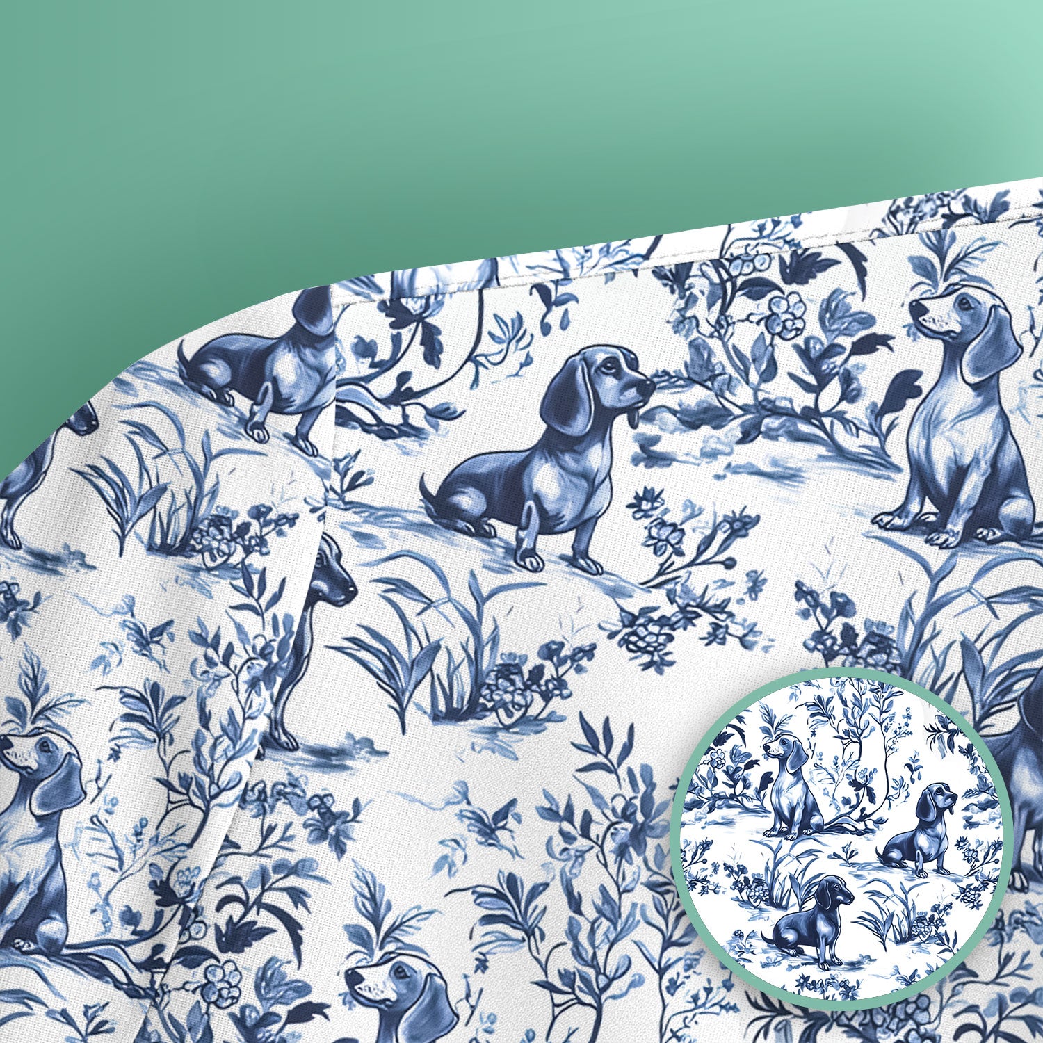 Toile de Jouy Dog Scrub Top – Elegant Blue Dachshund Pattern – Cute Medical Uniform for Nurses, Vets, and Animal Care Workers