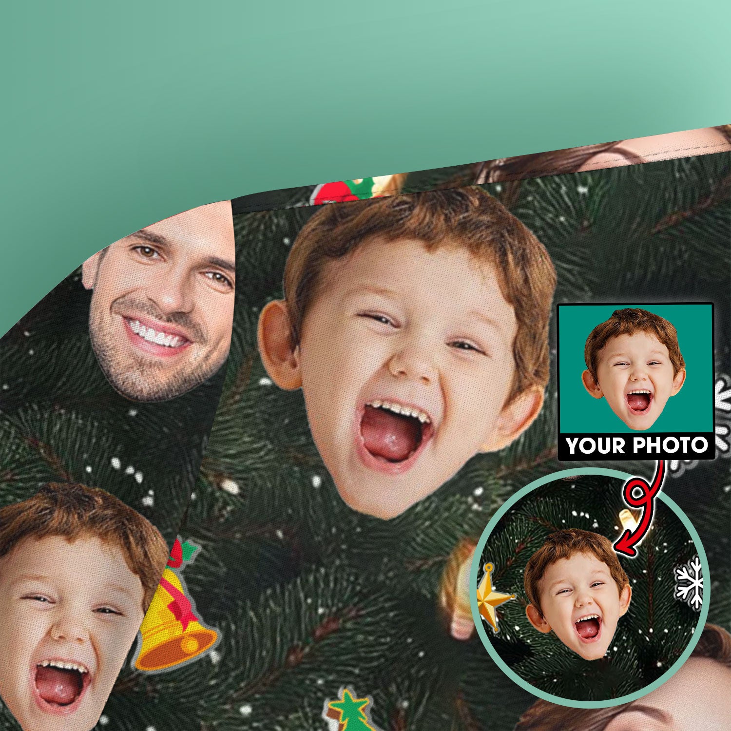 Personalized Christmas Photo Scrub Top, Funny Xmas Custom Face Scrub Shirt, Breathable Fabrics Nursing Uniform